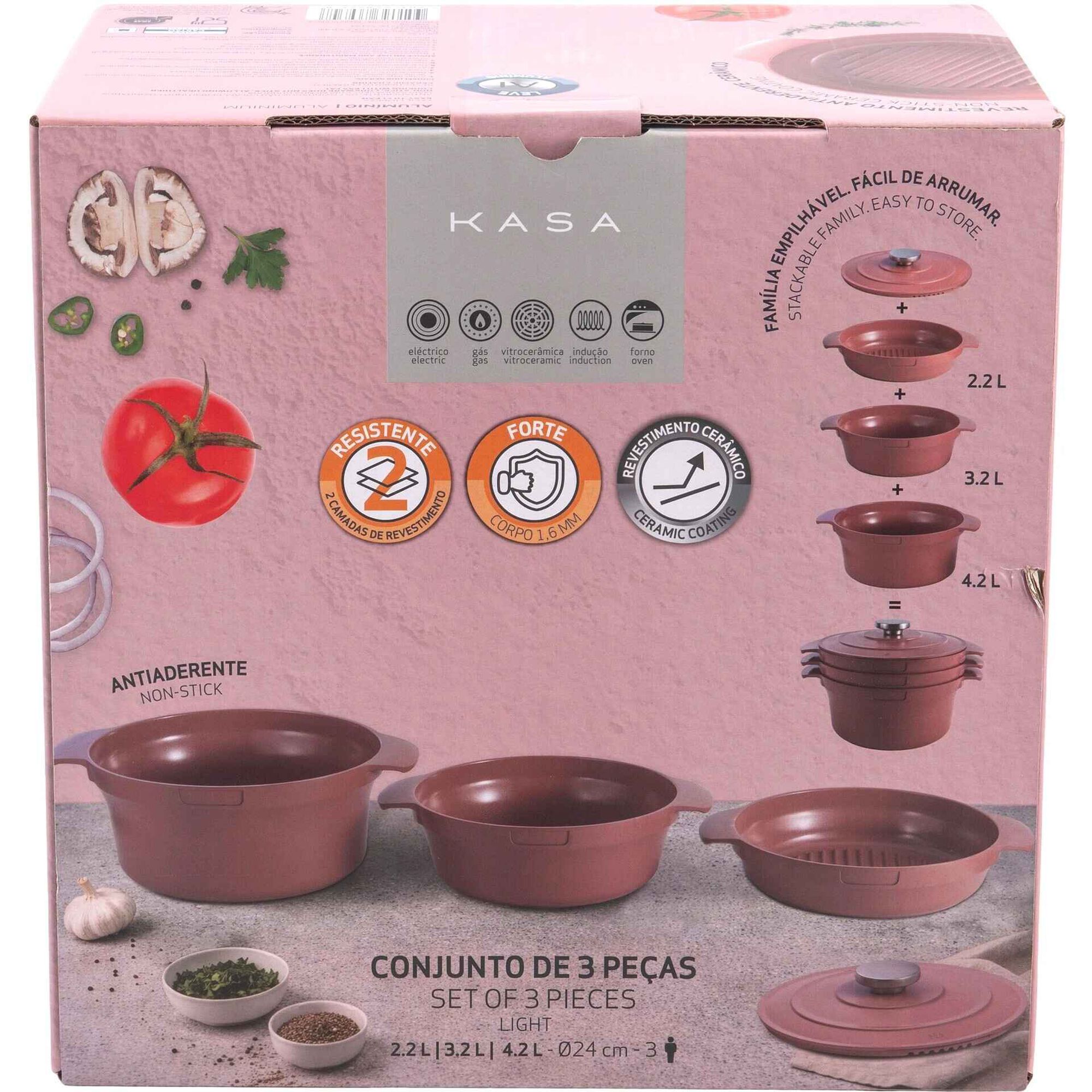 Conjunto 3 Panelas Leves Rosa Kasa