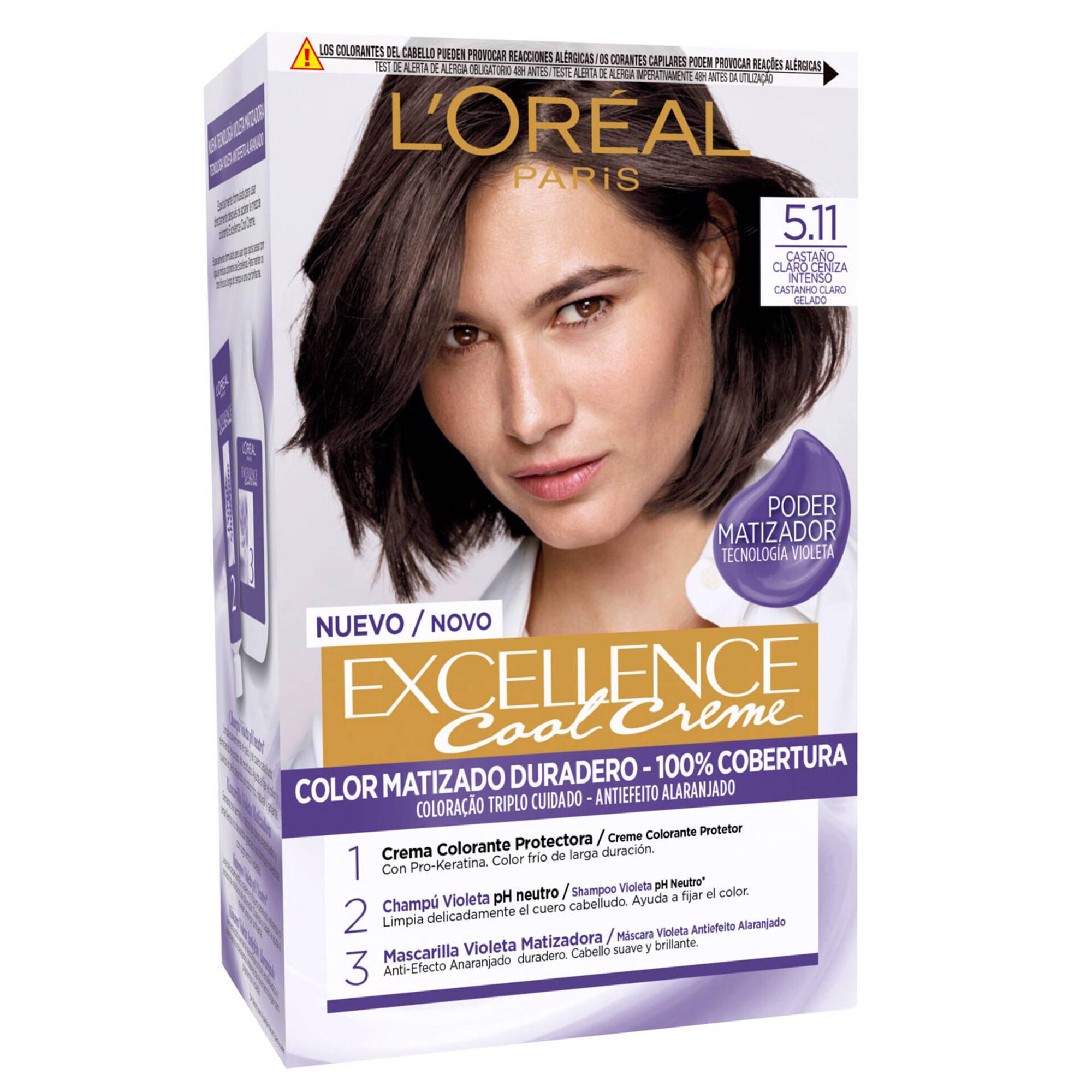 Coloração Permanente Excellence Cool Creme Castanho Claro Gelado 5.11