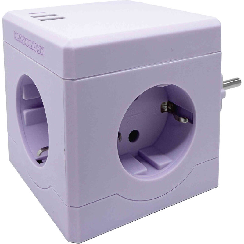 Ficha com 3 Tomadas 1 USB e 1 Type C Lilás Marshmallow