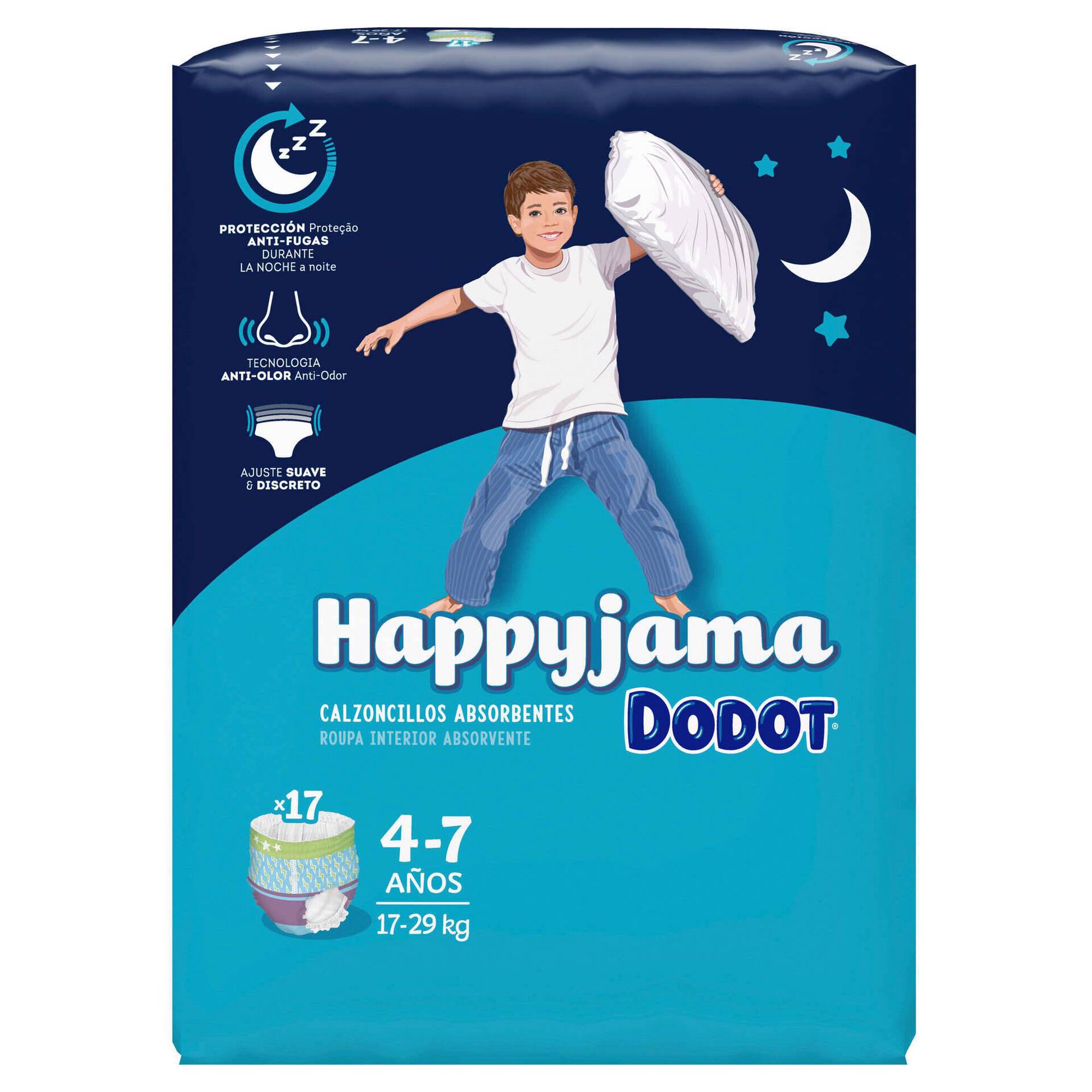 Fraldas Happyjama Menino 17 29 Kg T7 4 7anos Dodot Continente Online