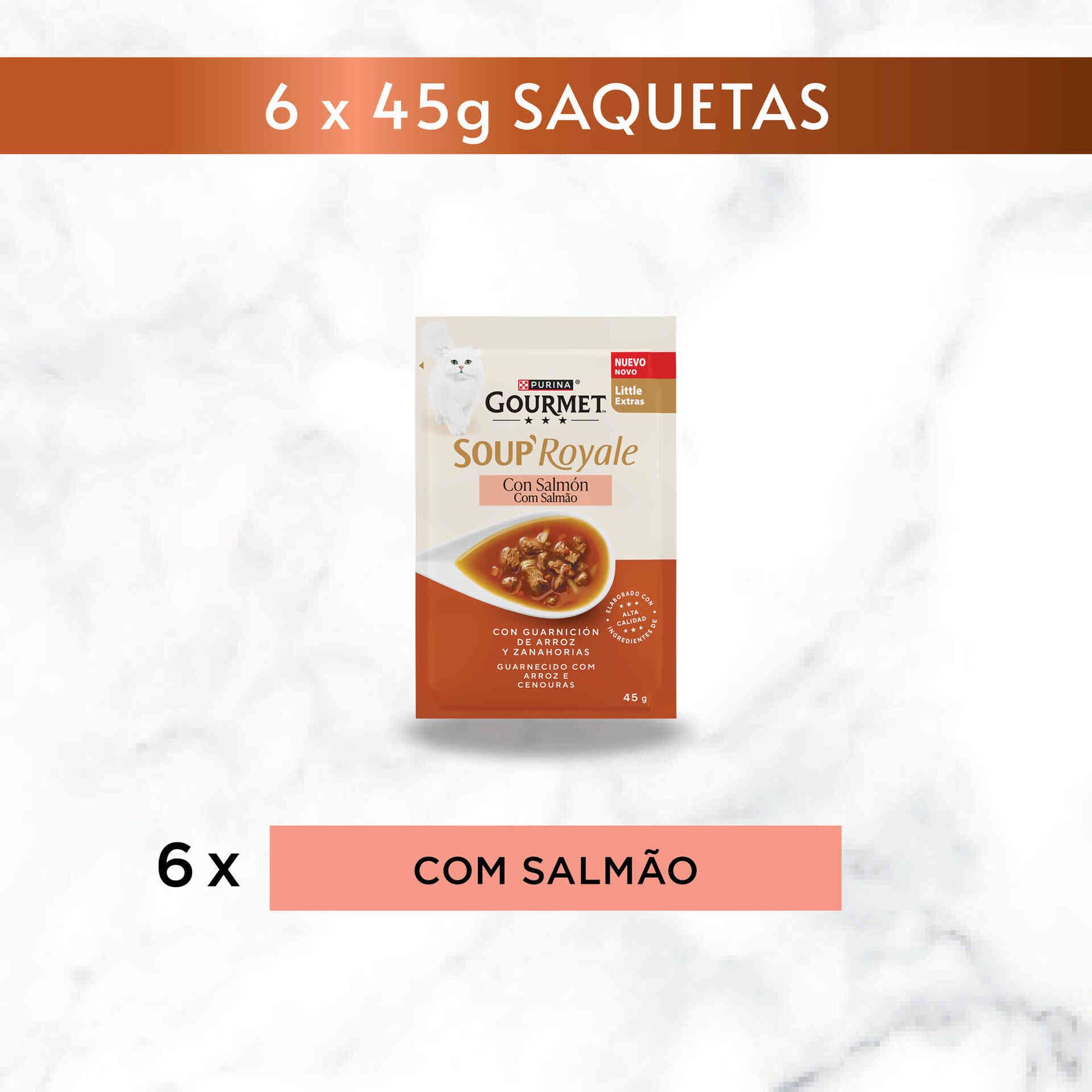 Snack L&iacute;quido para Gato Adulto Soup Royale Salm&atilde;o Purina Gourmet