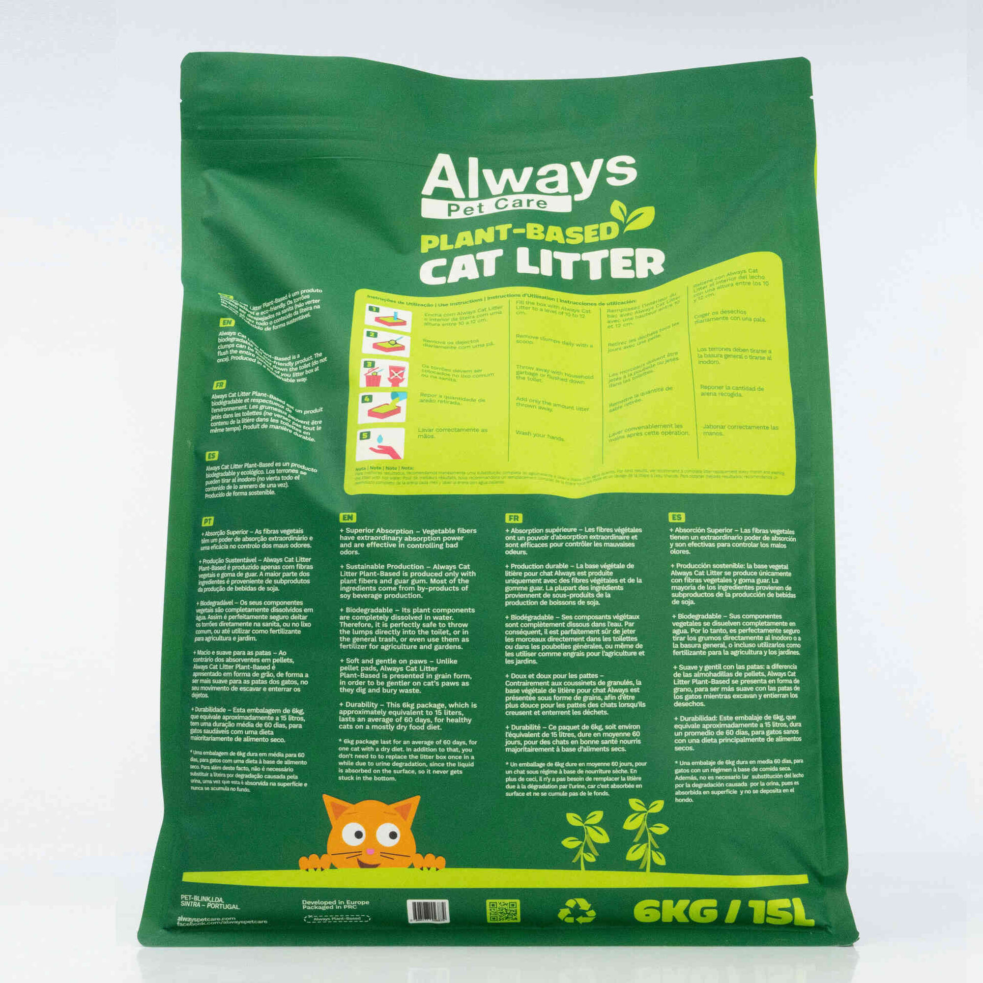 Areia Absorvente Aglomerante Plant-Based Always