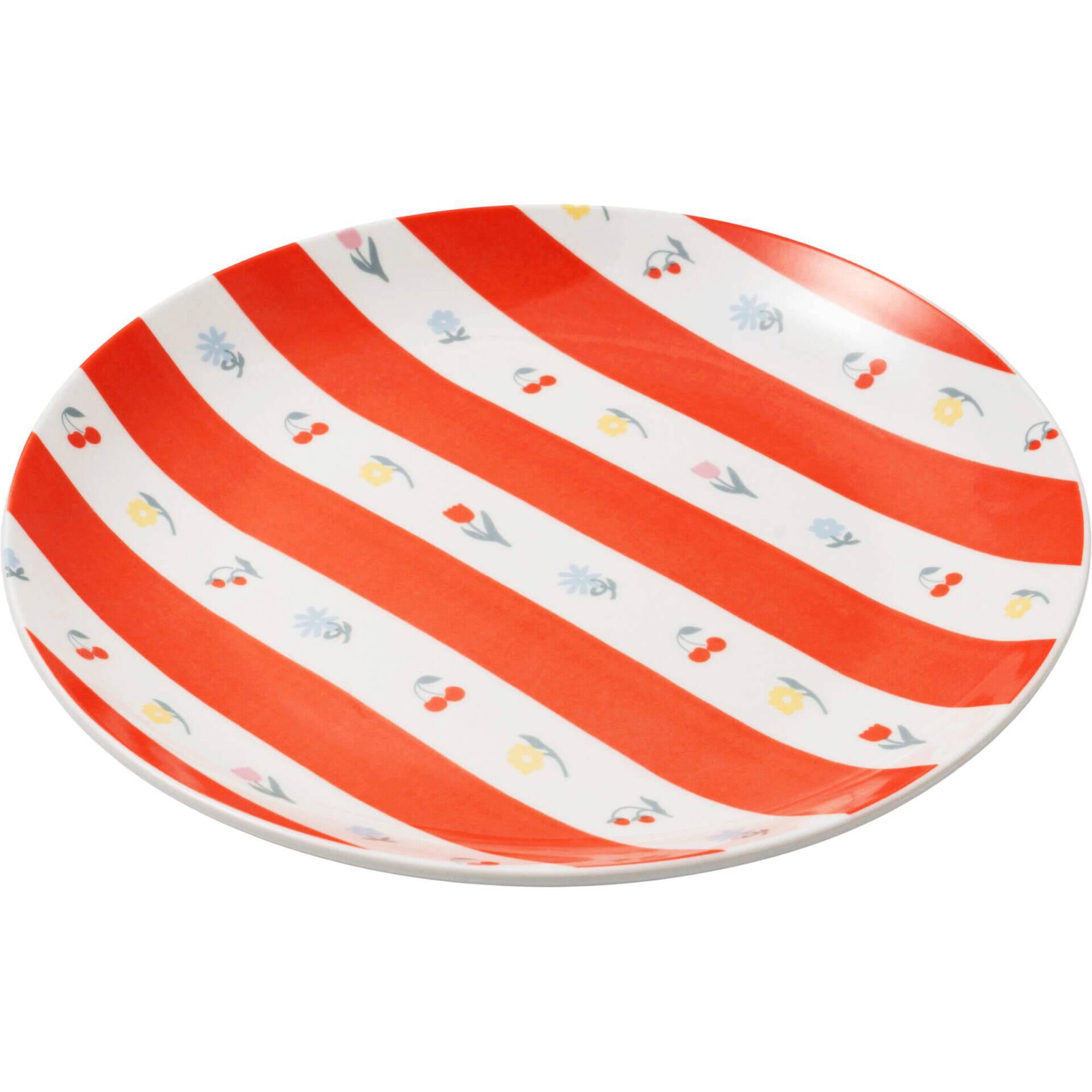 Prato 20,5cm Riscas Laranja com Flores Kasa