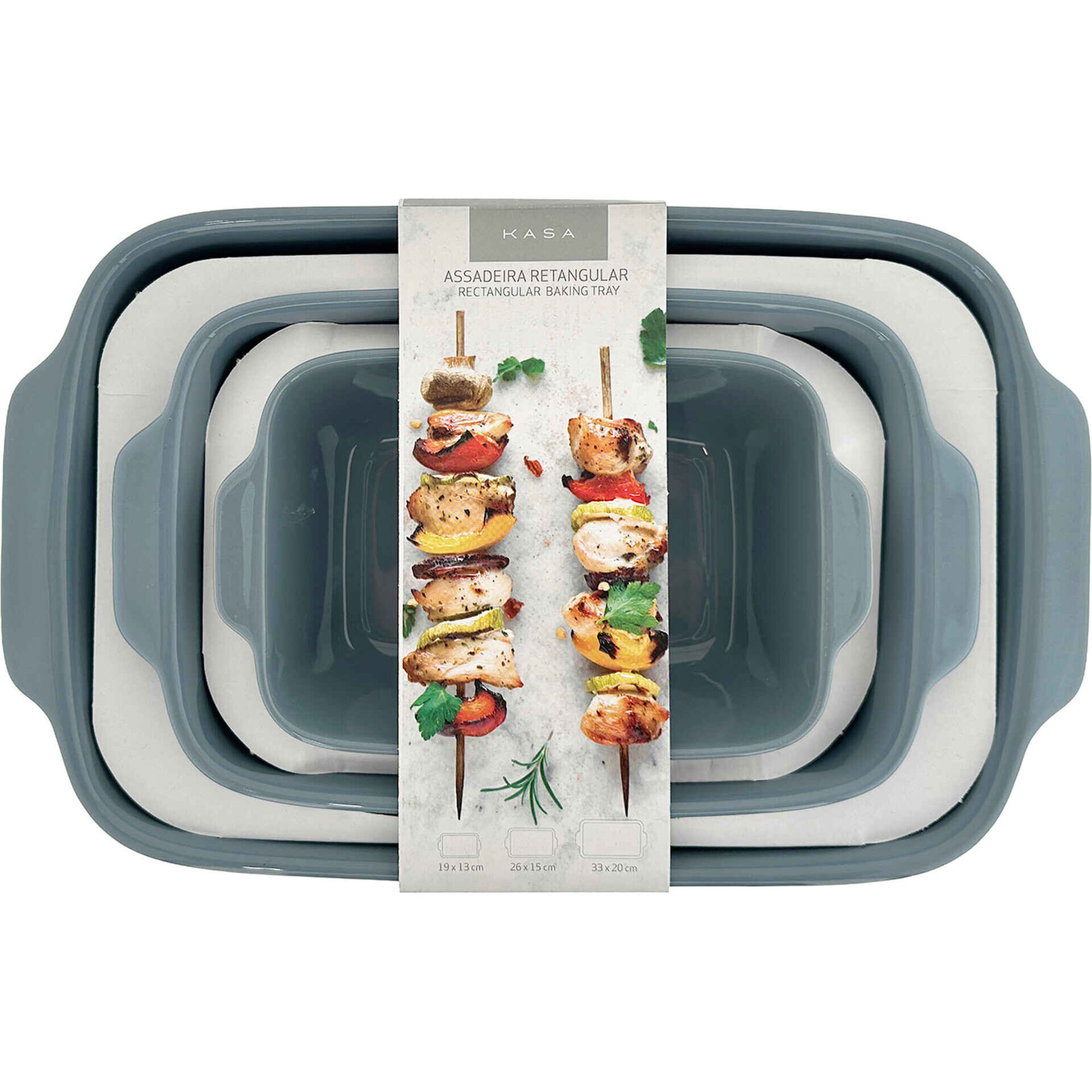 Conjunto 3 Assadeiras Cinza Kasa