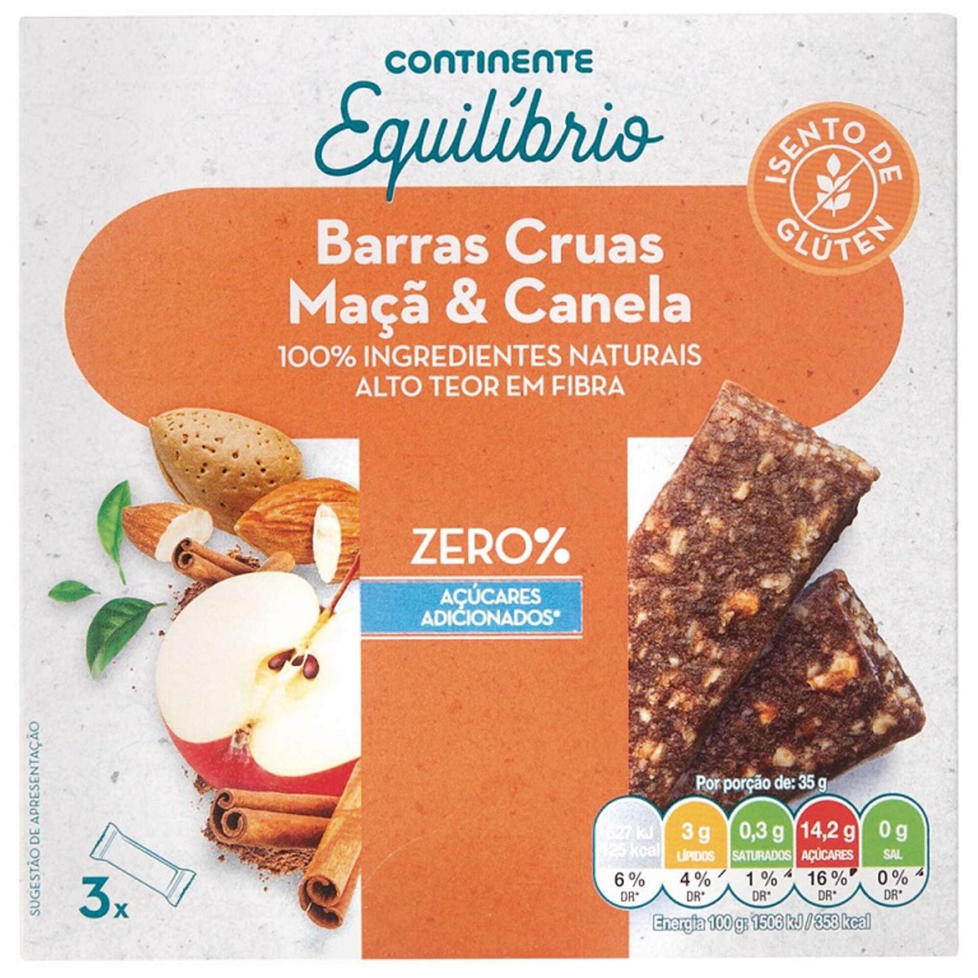 Barras Cruas de Maçã e Canela sem Glúten