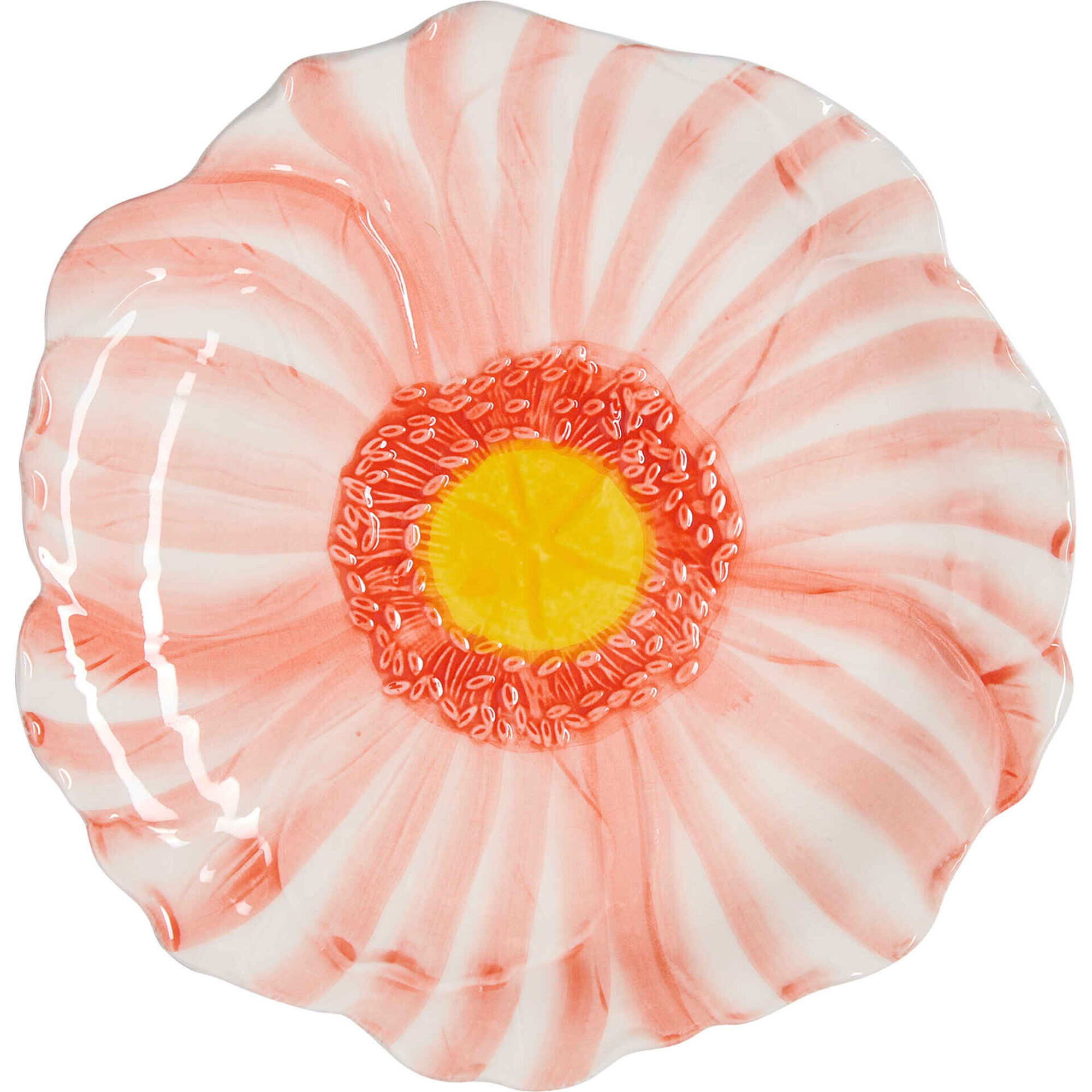 Prato Redondo 25,5cm Rosa com Centro Amarelo Kasa