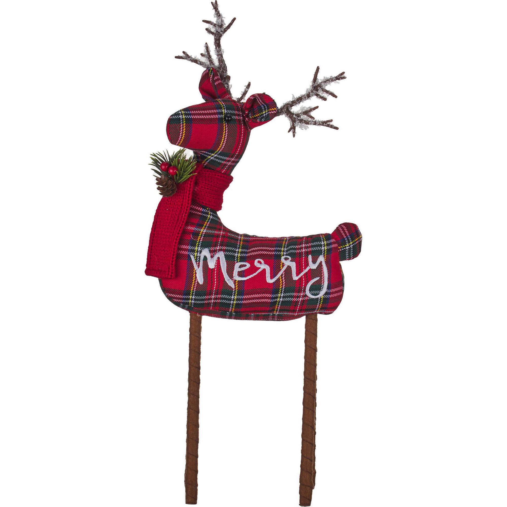 Rena Decorativa 46cm Padrão Tartã Feliz Natal