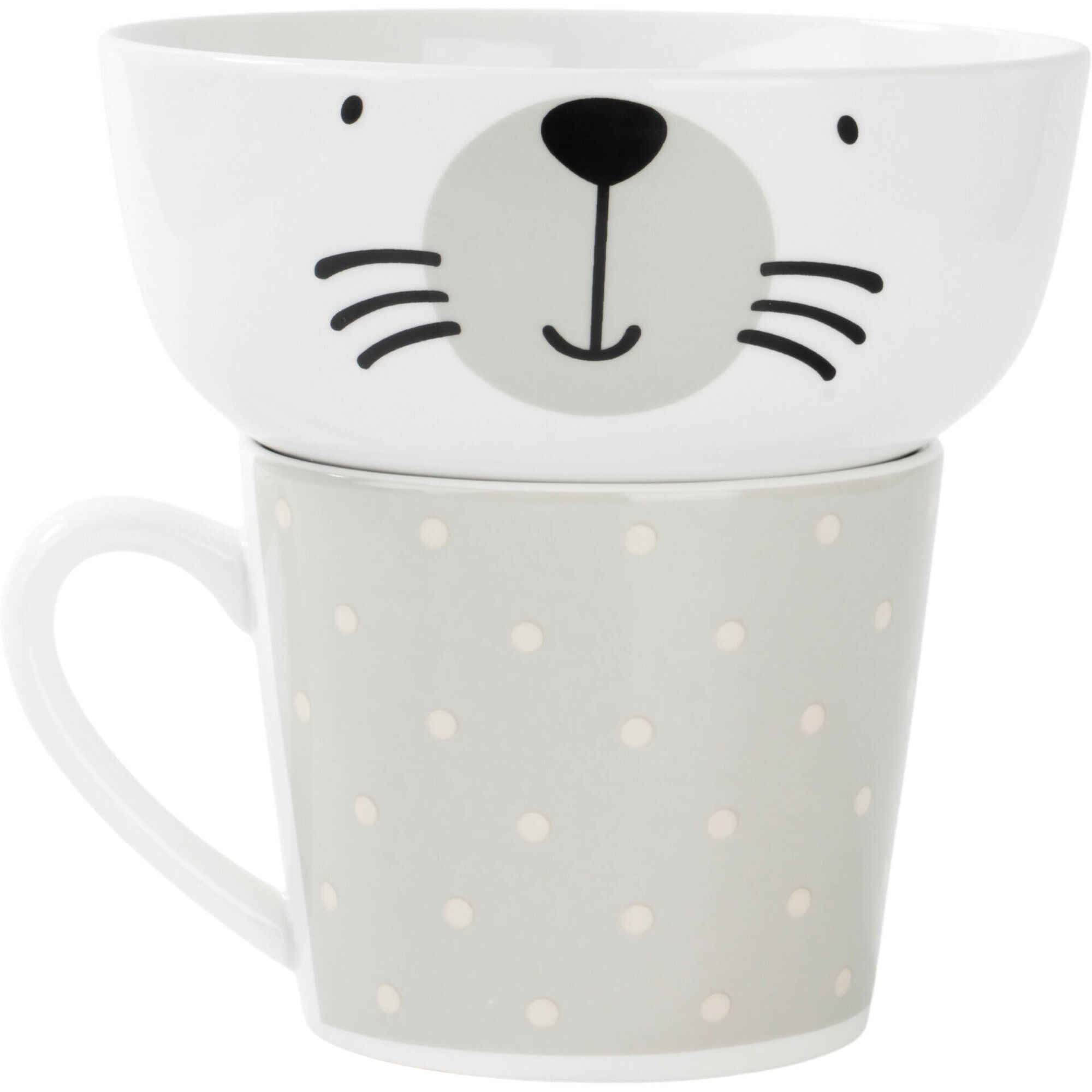 Conjunto Caneca 370ml e Taça 520ml Cão Pintas Cinza