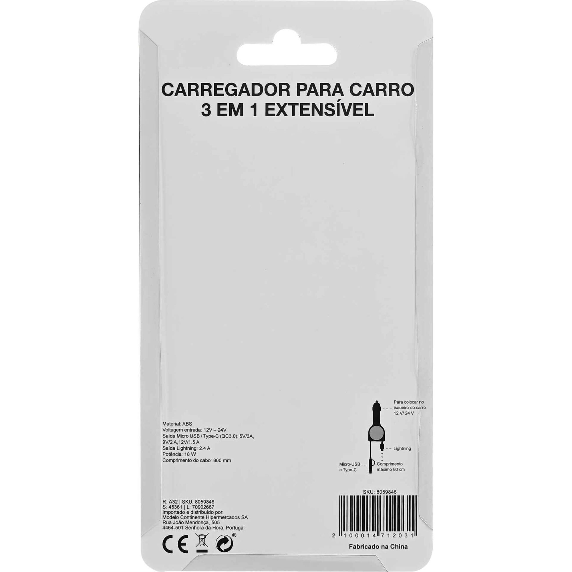 Carregador 3 em 1 Extensível com Ligação