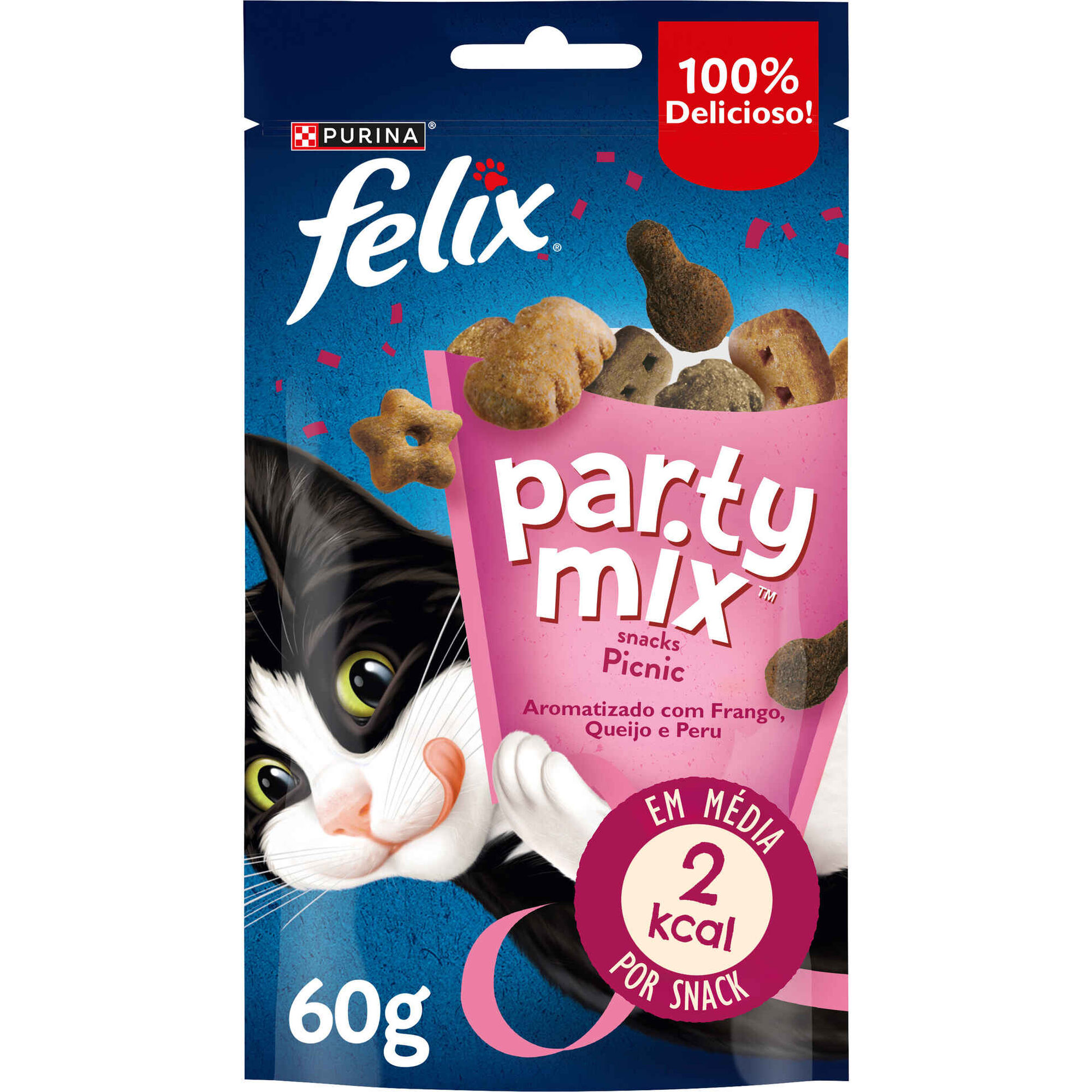 Snack para Gato Adulto Party Mix Picnic Frango, Queijo e Pato