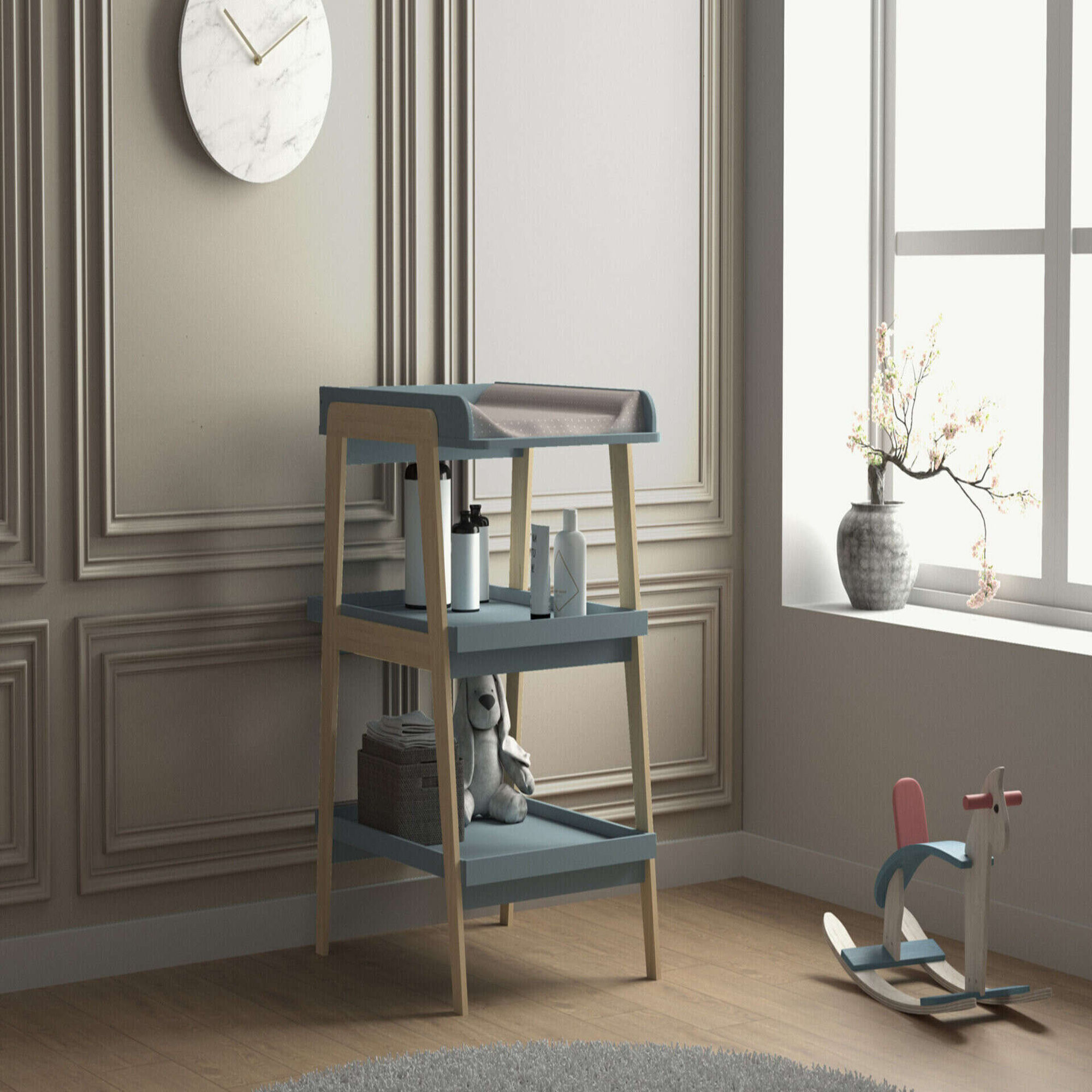 Muda Fraldas Madeira Azul Tsuga Twinko