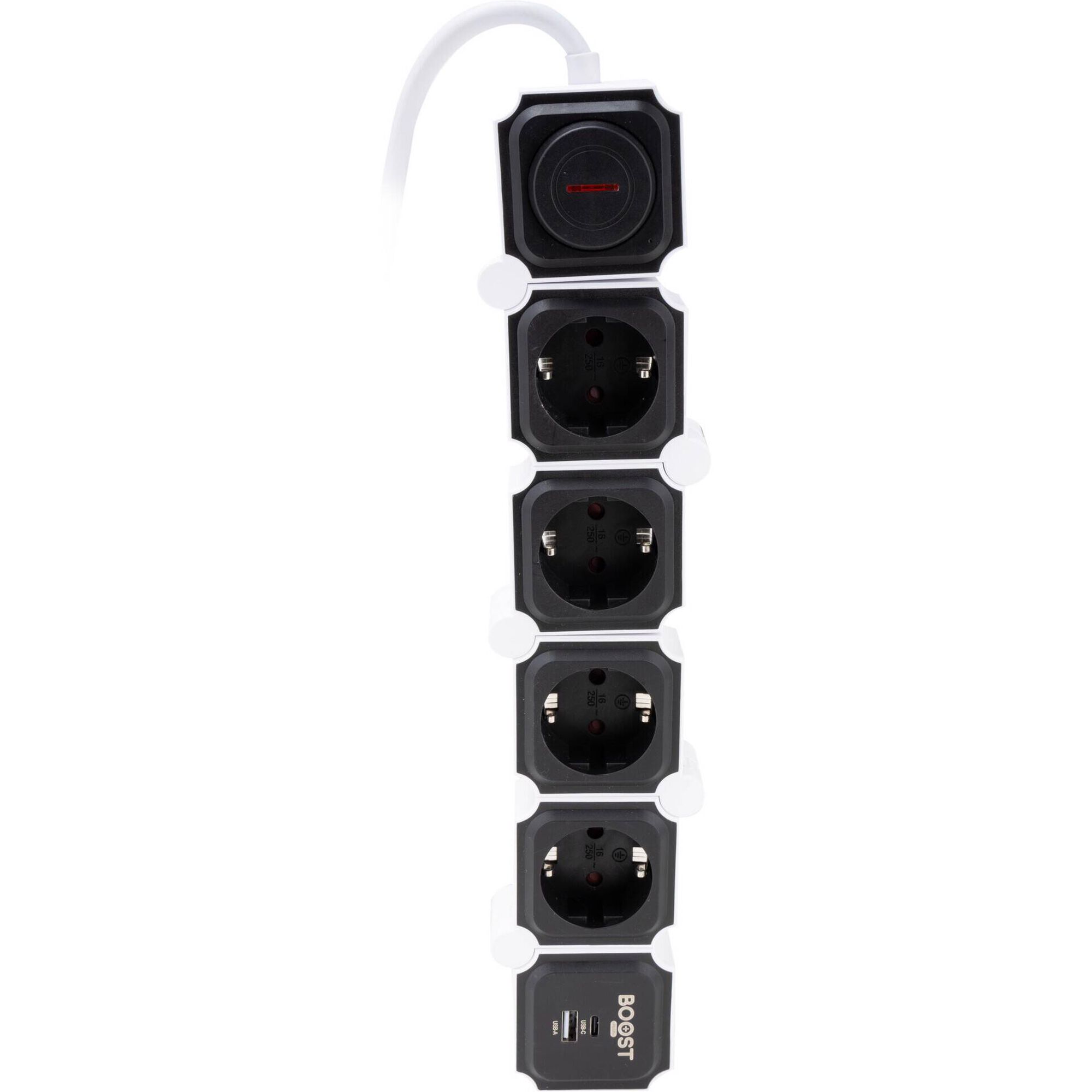 Bloco Snake 4 Tomadas e USB com Interruptor Preto Boost