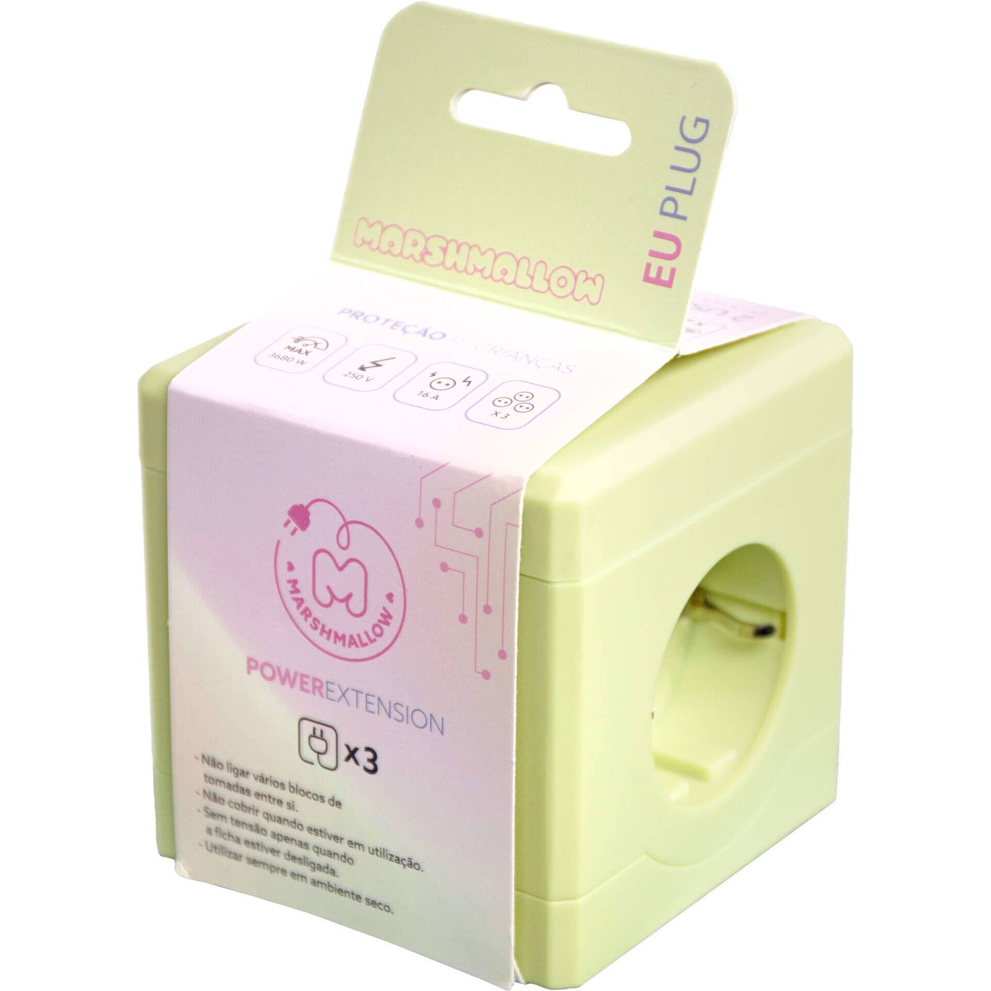 Extens&atilde;o Cubo 3 Tomadas 2USB Lima Marshmallow