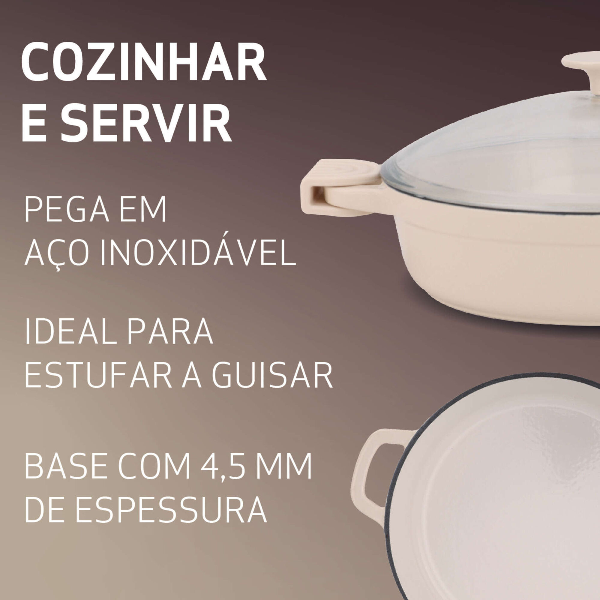Caçarola Baixa Antiaderente 28cm Asas e Tampa Ferro Fundido