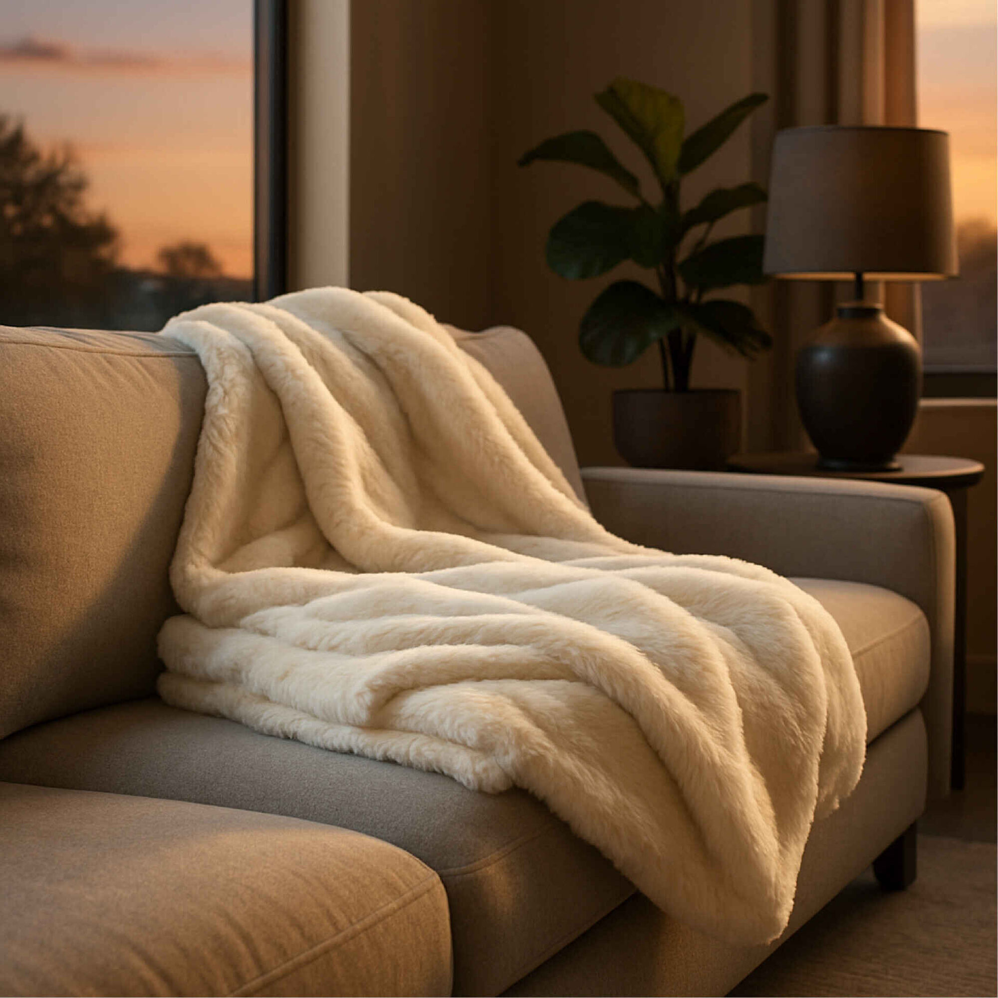 Manta Pele de Coelho 130x160cm Bege