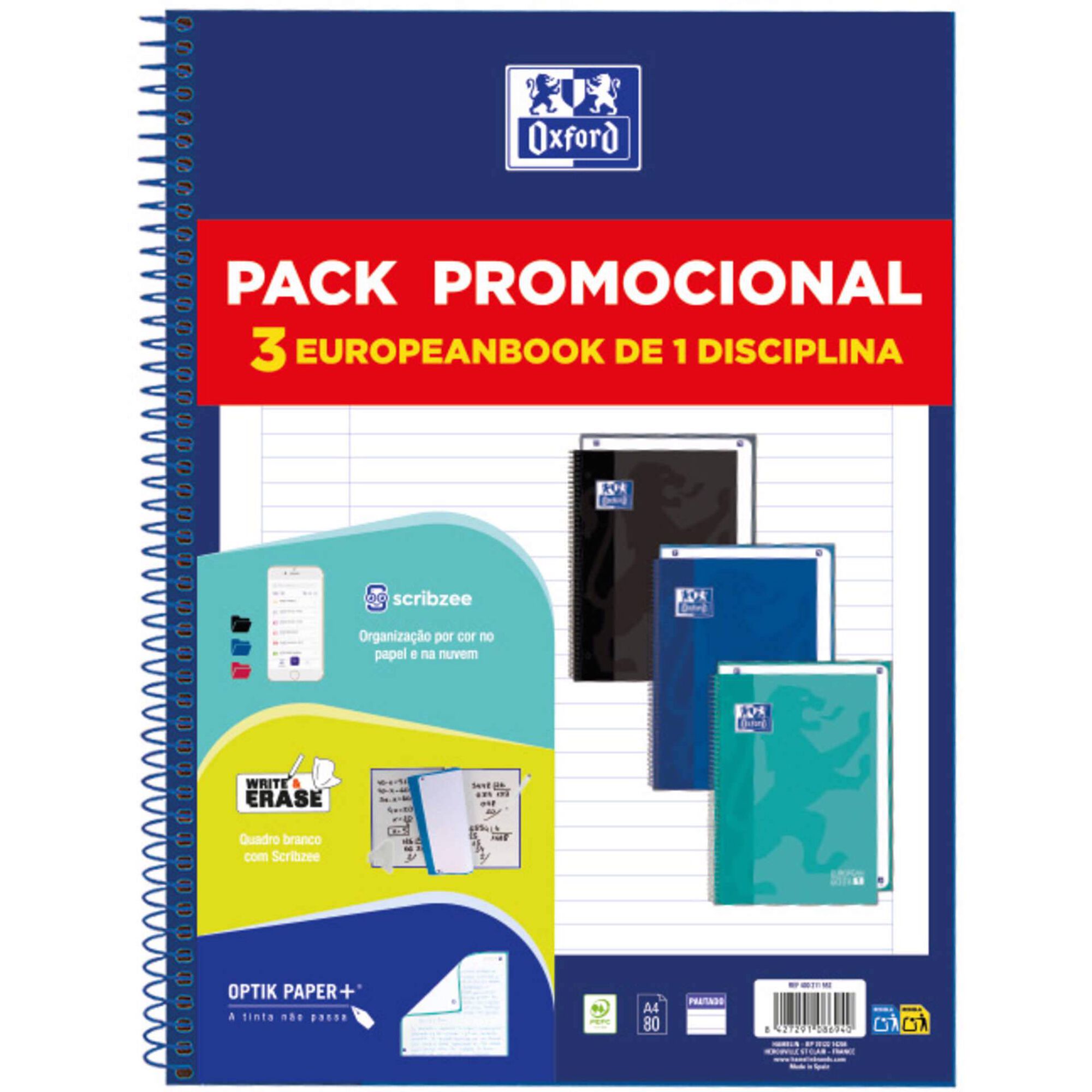 Conjunto 3 Cadernos Espiral A4 Pautado Europeanbook Oxford