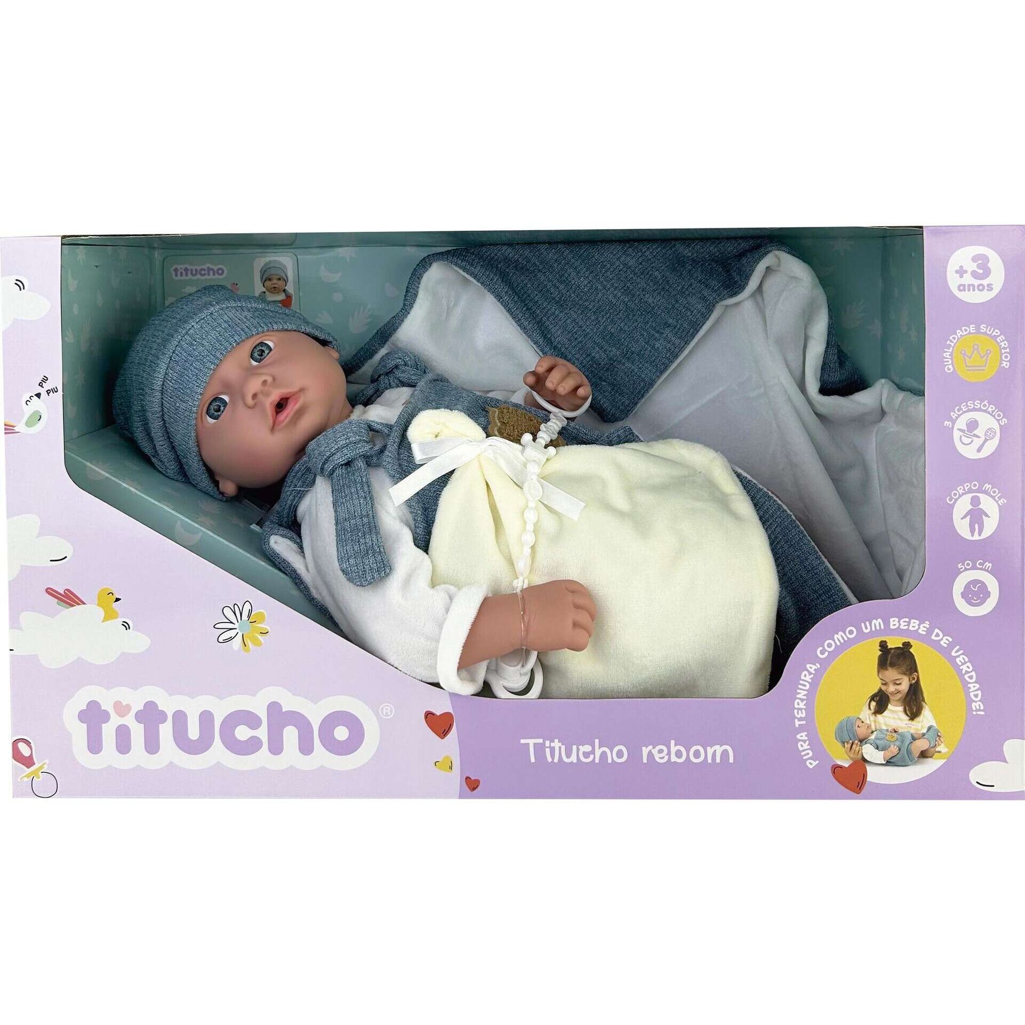 Zoko Titucho - Beb&eacute; Reborn 50cm com Acess&oacute;rios Azuis
