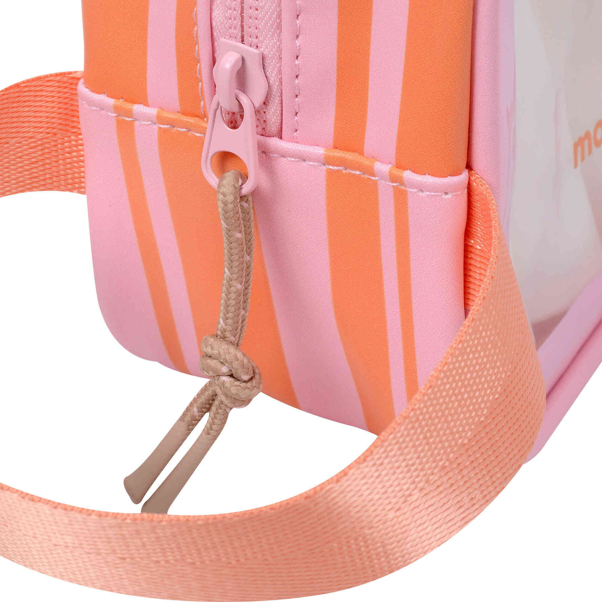 Conjunto Necessaire + 5 Frascos Reutiliz&aacute;veis Riscas Laranja e Rosa Marshmallow