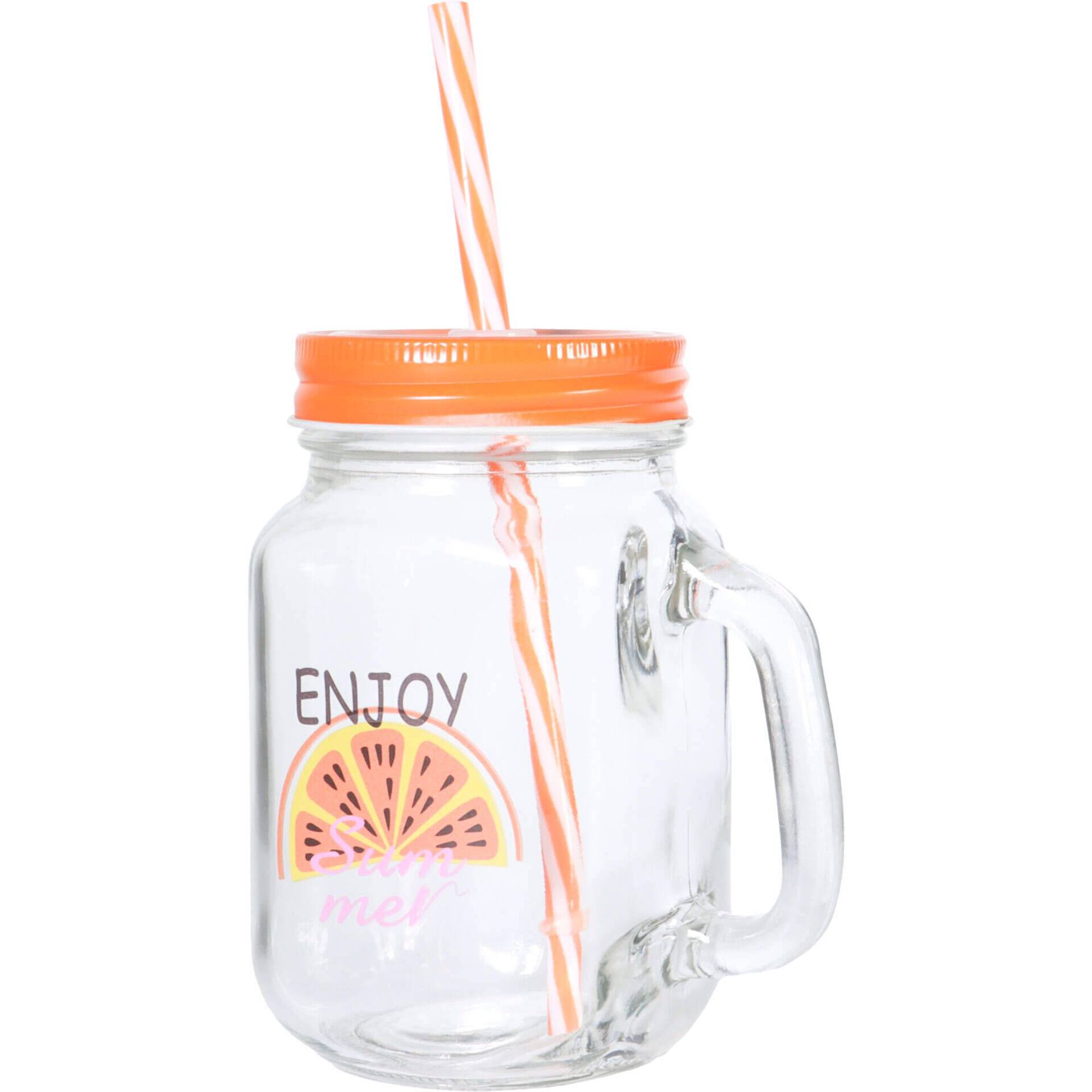 Caneca com Palhinha 450ml Tampa Laranja Papaia Kasa