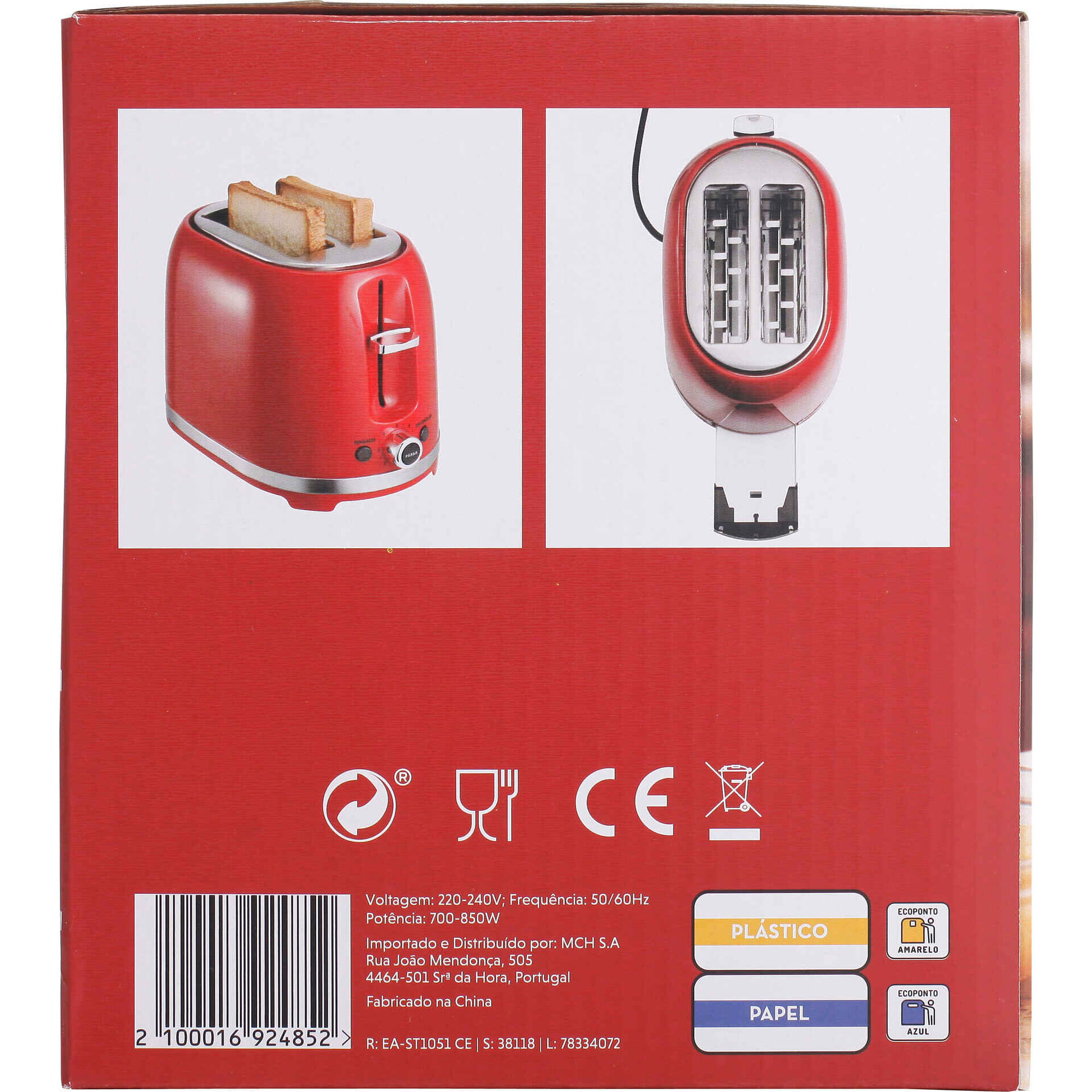Torradeira Dupla 850W Vermelha Bazar&atilde;o