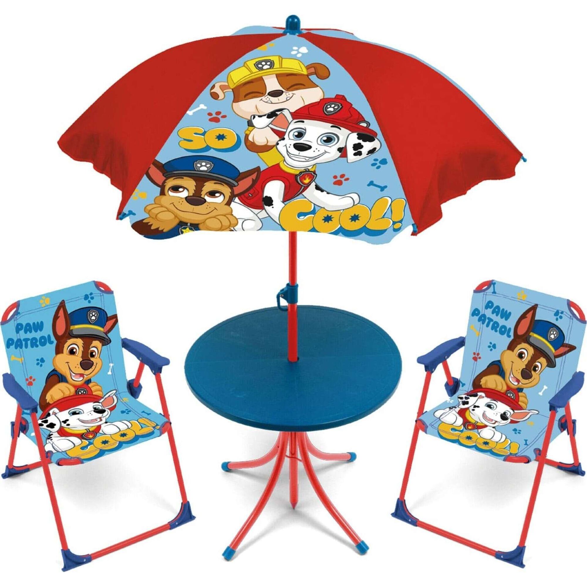 Conjunto de Mesa, 2 Cadeiras e Guarda-sol Patrulha Pata