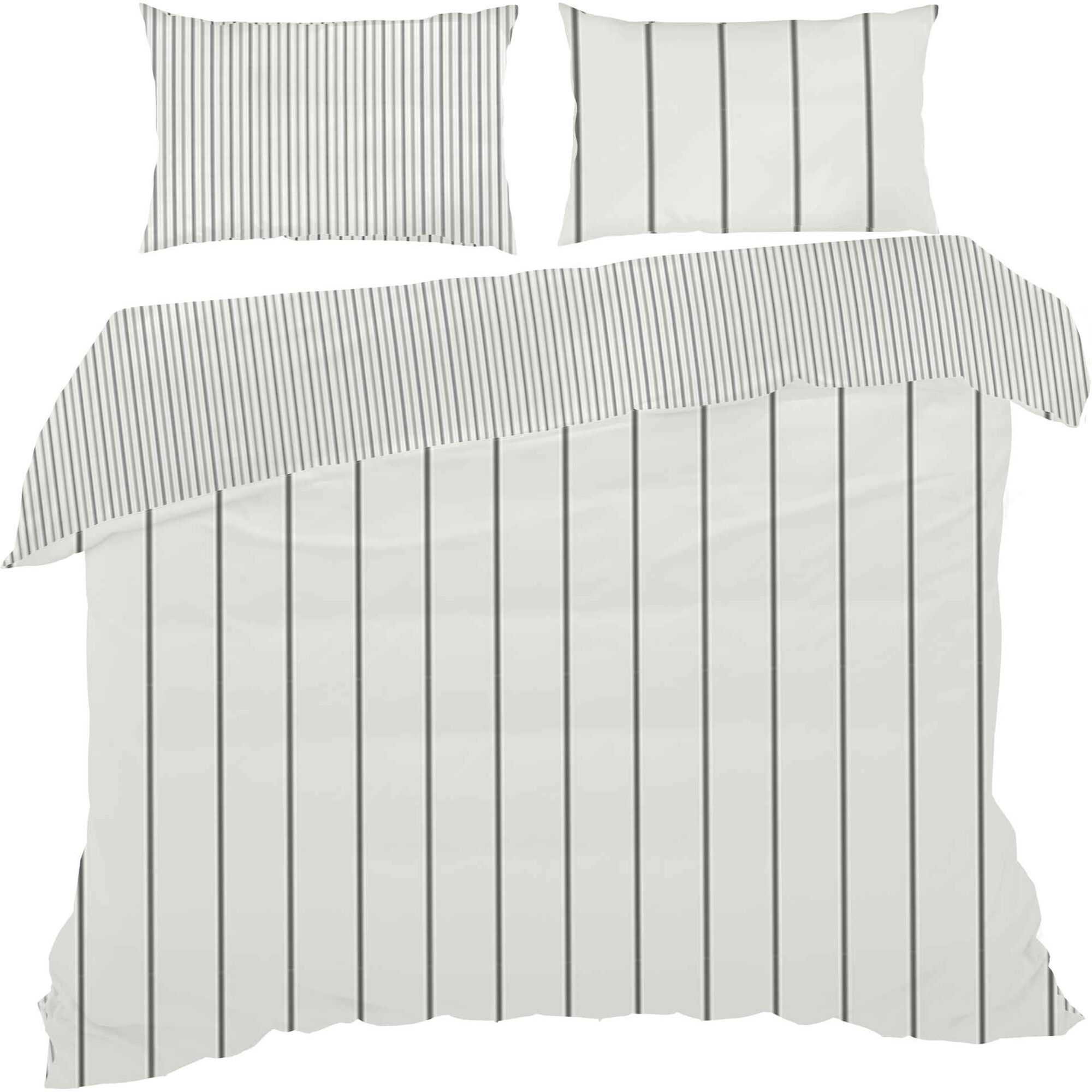 Conjunto Capa de Edred&atilde;o e Fronhas 220x240cm Riscas Cinza Kasa