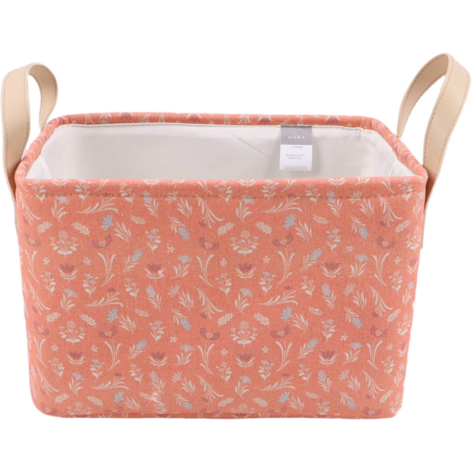 Cesto Tecido com Flores 30x20x20cm Laranja