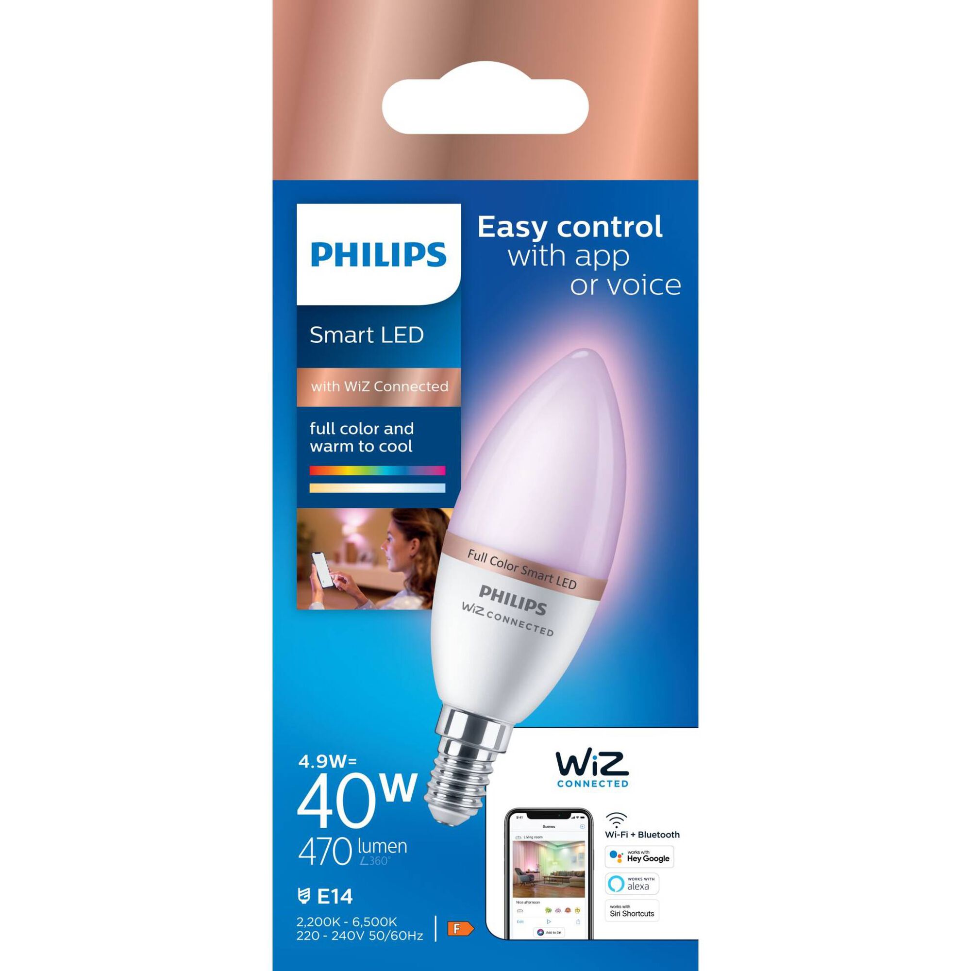 Lâmpada LED Vela Wi-Fi RGB E14 2700K-6500K 40W