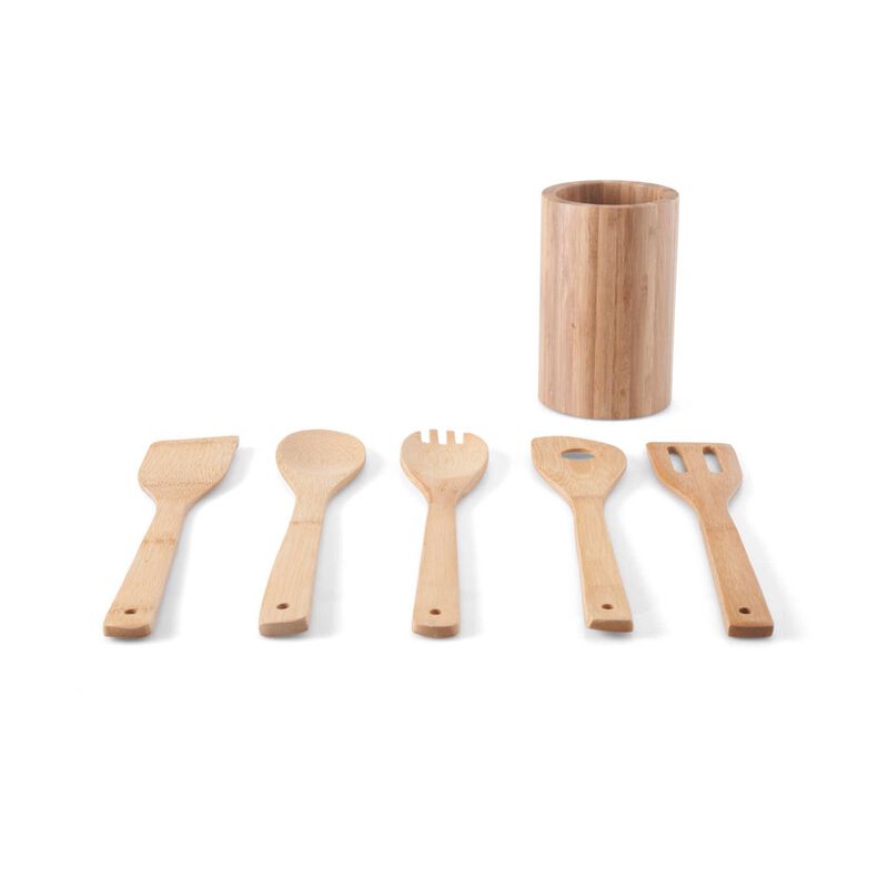 Conjunto Suporte e Utensílios Cozinha Bambu Kasa