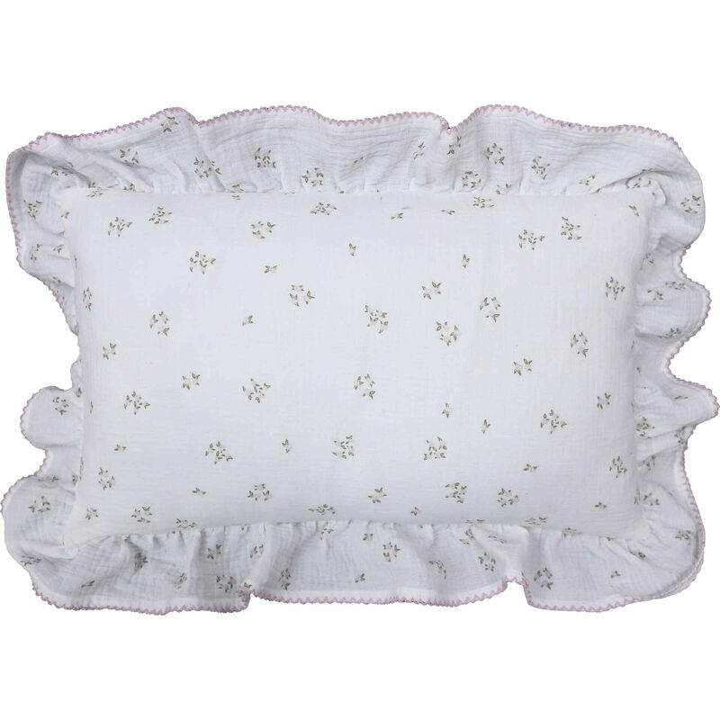 Almofada 30x50cm com Folhos Flores Branca Kasa