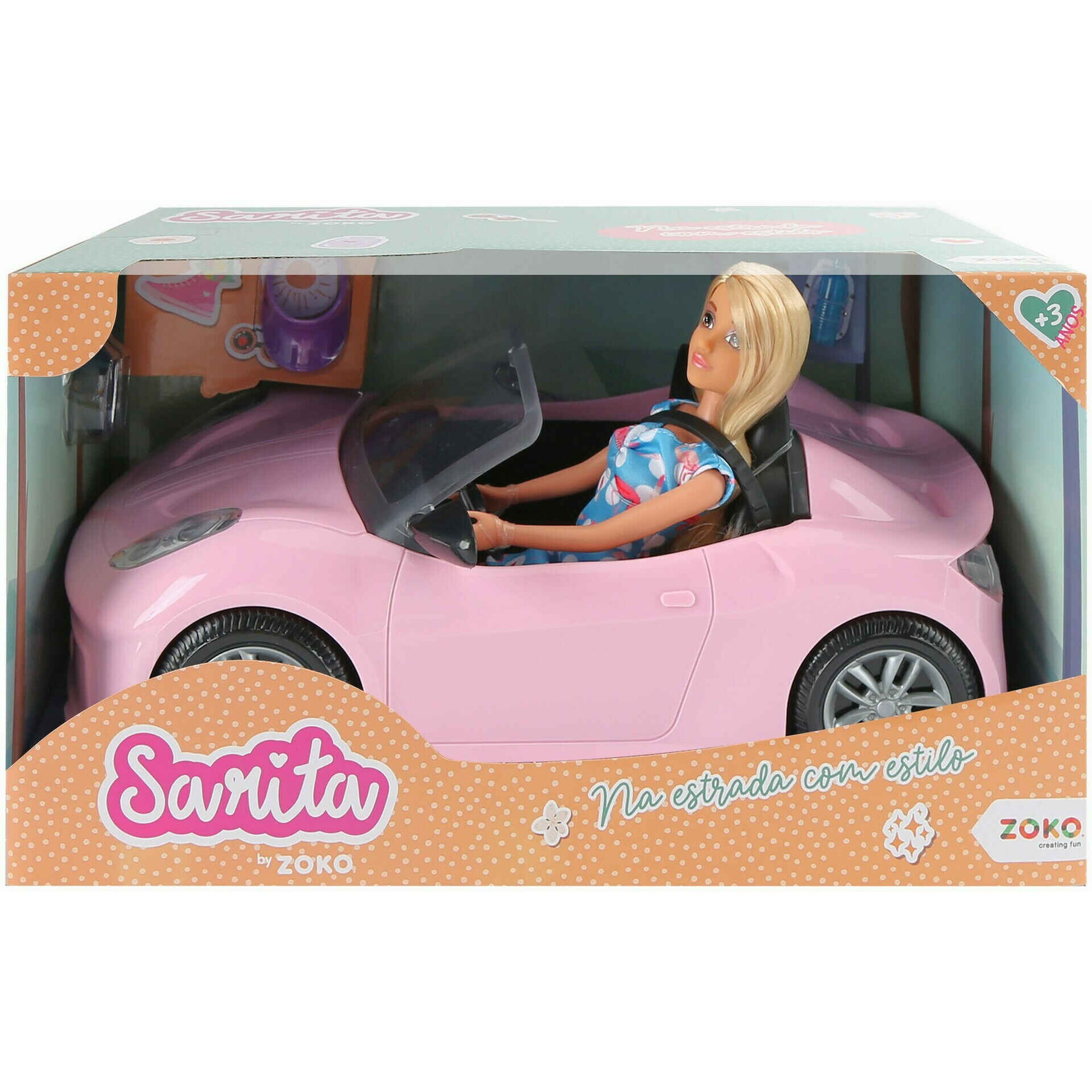 Boneca Sarita e o Seu Carro Rosa