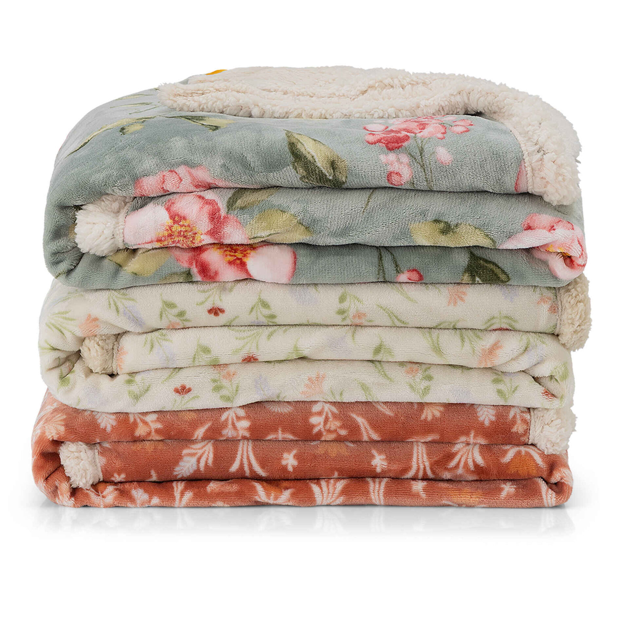 Manta Borreguito 130x160cm Flores Verde