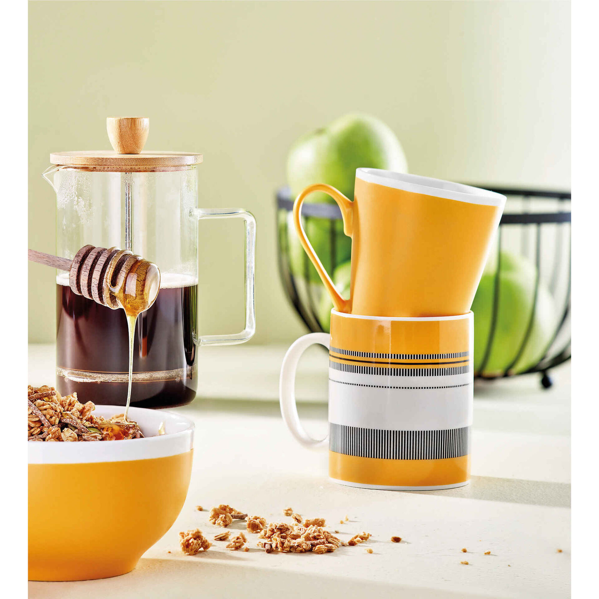 Fruteira Metal com Base Madeira Preta Cosy