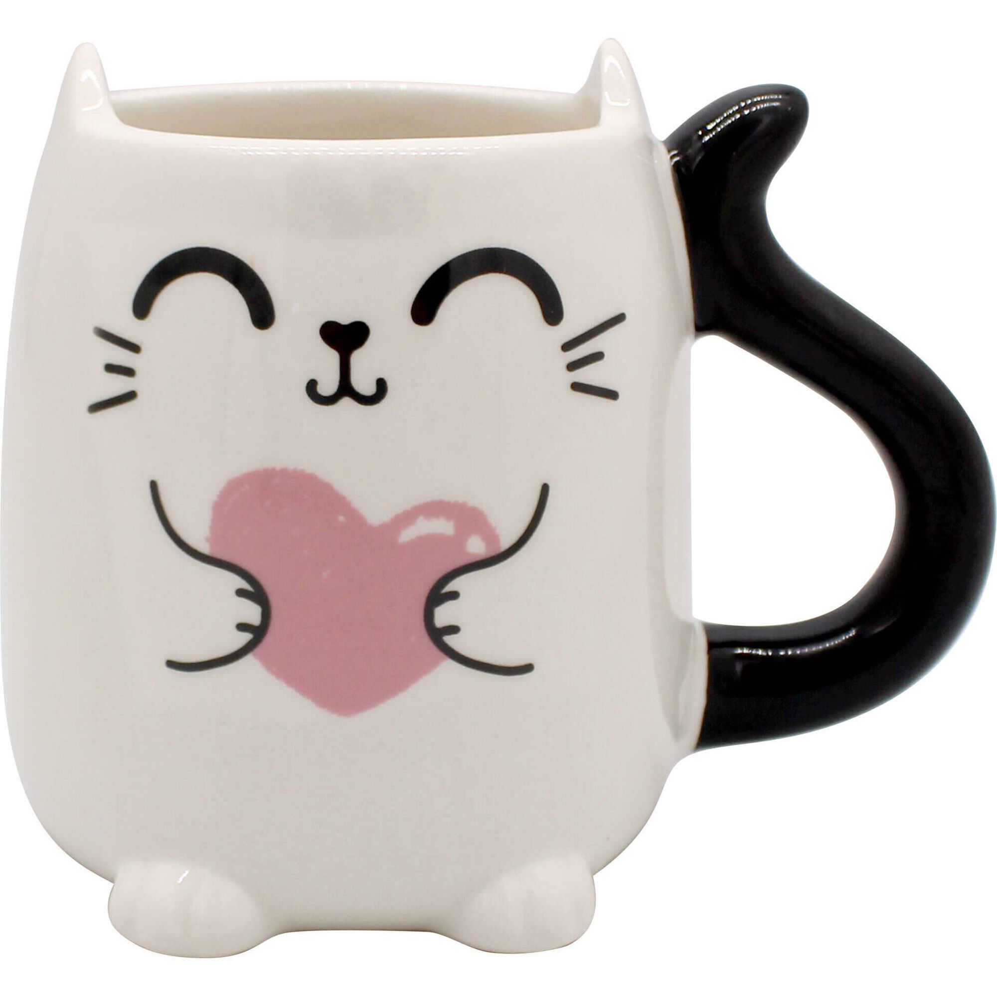 Caneca 380ml Gato Coração com Asa e Cauda