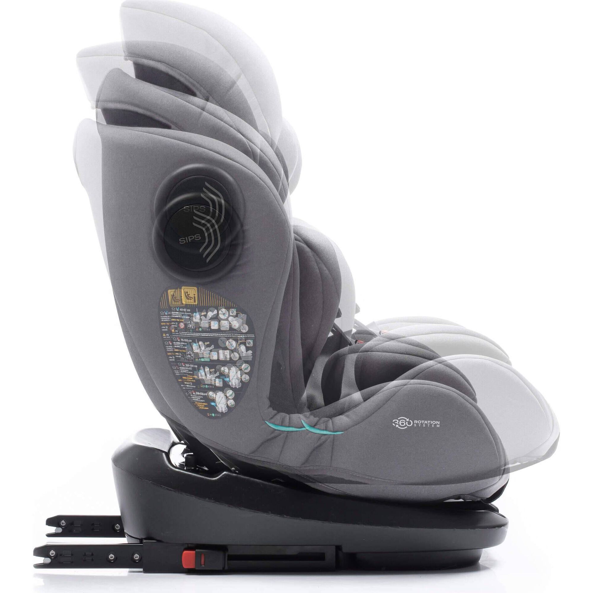 Cadeira Auto I-Size 40-150cm Isofix Rotativa Torna Fix Cinza
