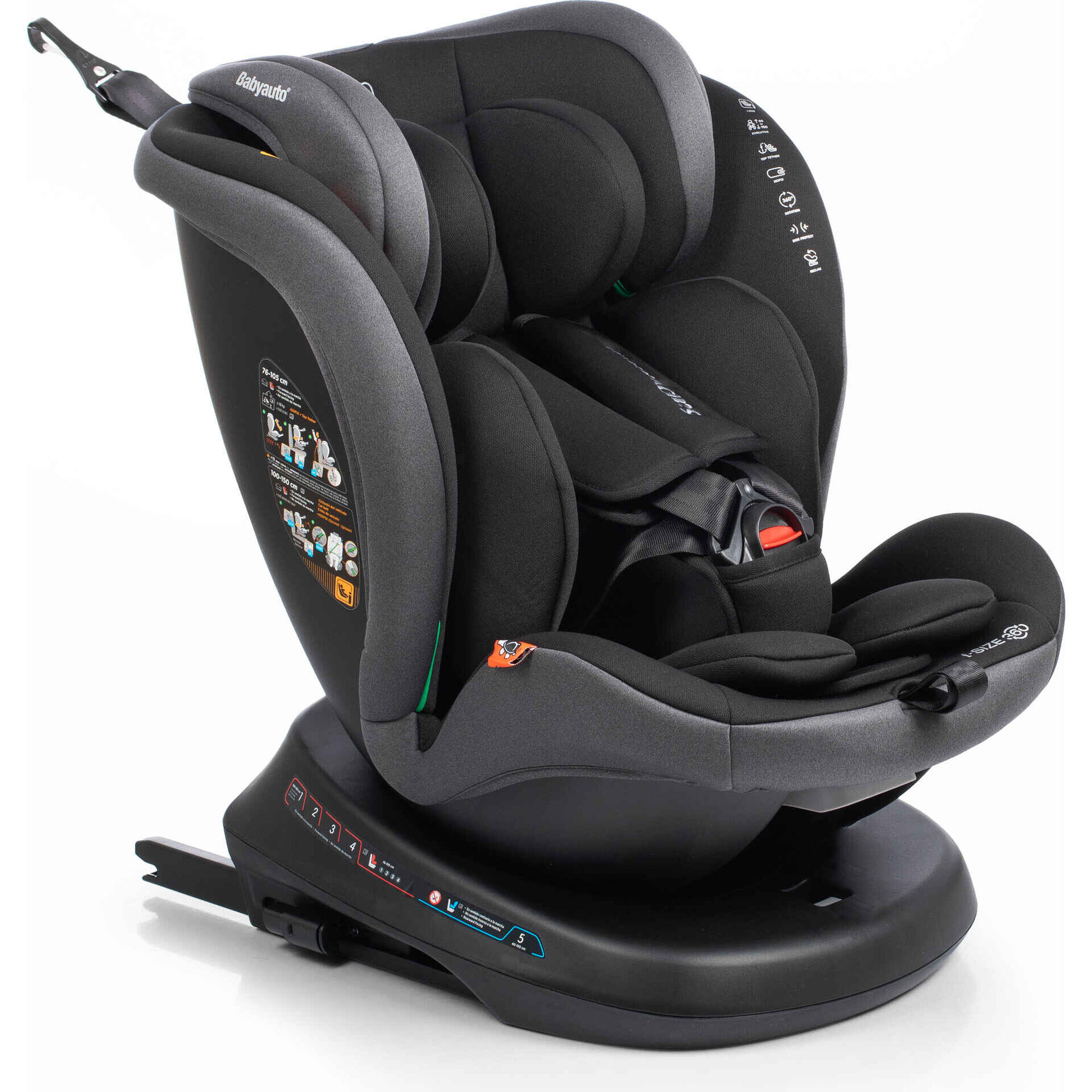 Cadeira Auto I-Size 40-150cm Isofix Rotativa Rodia Fix Cinza Escuro Babyauto