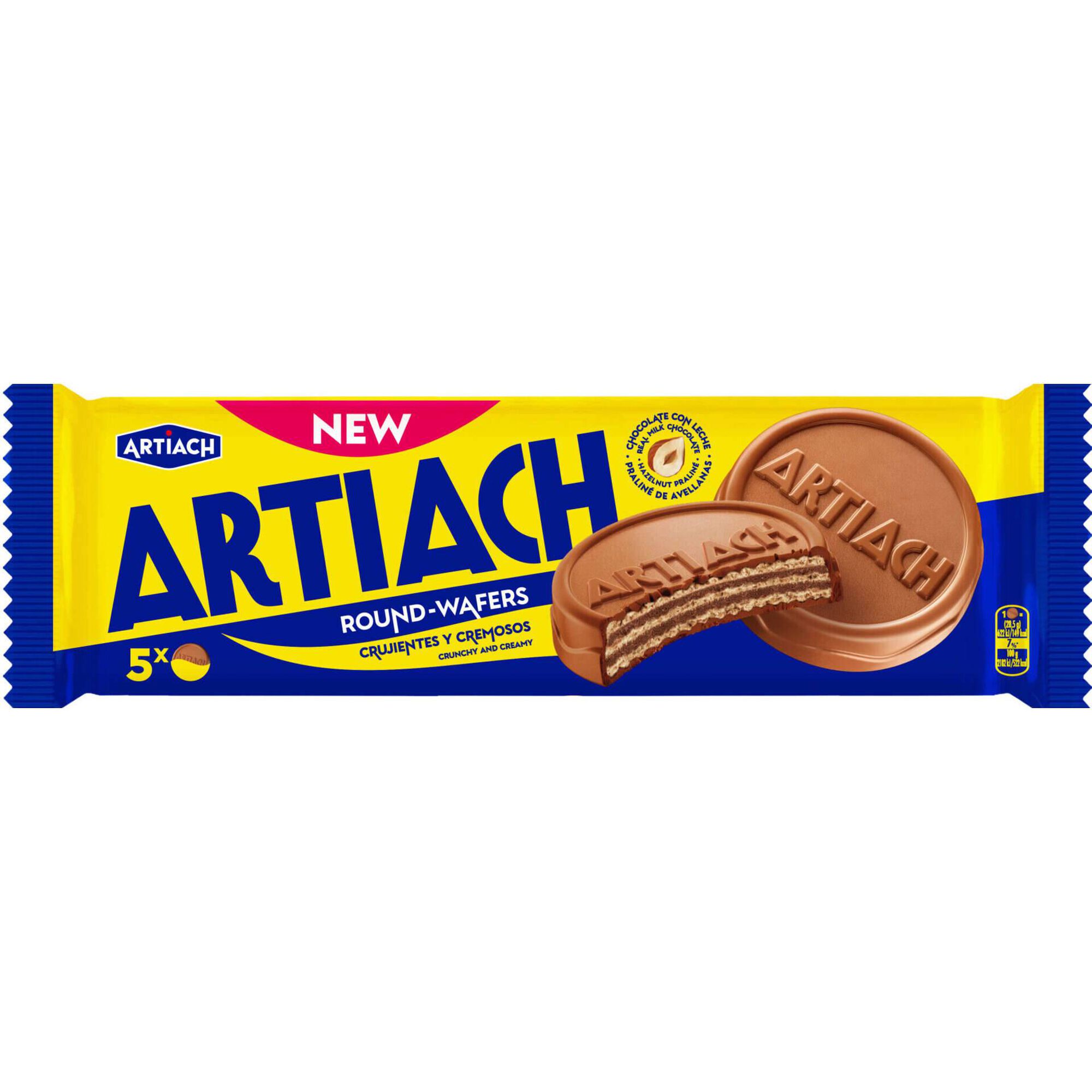 Bolachas Round Wafer de Chocolate de Leite com Avel&atilde; Artiach