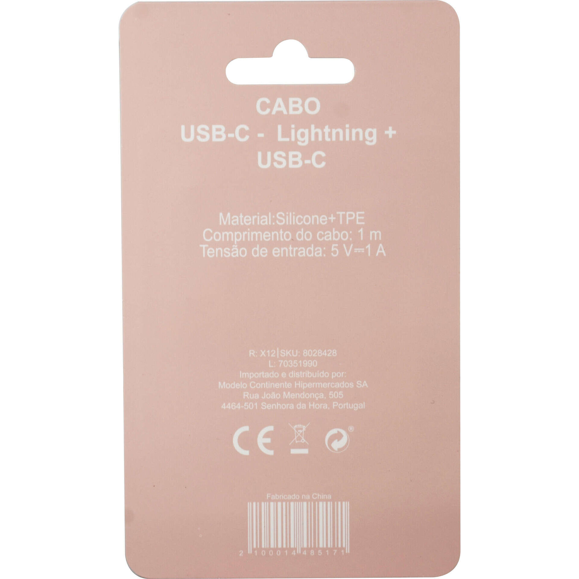 Cabo de Carregamento USB-C Fusion Rosa Bazar&atilde;o