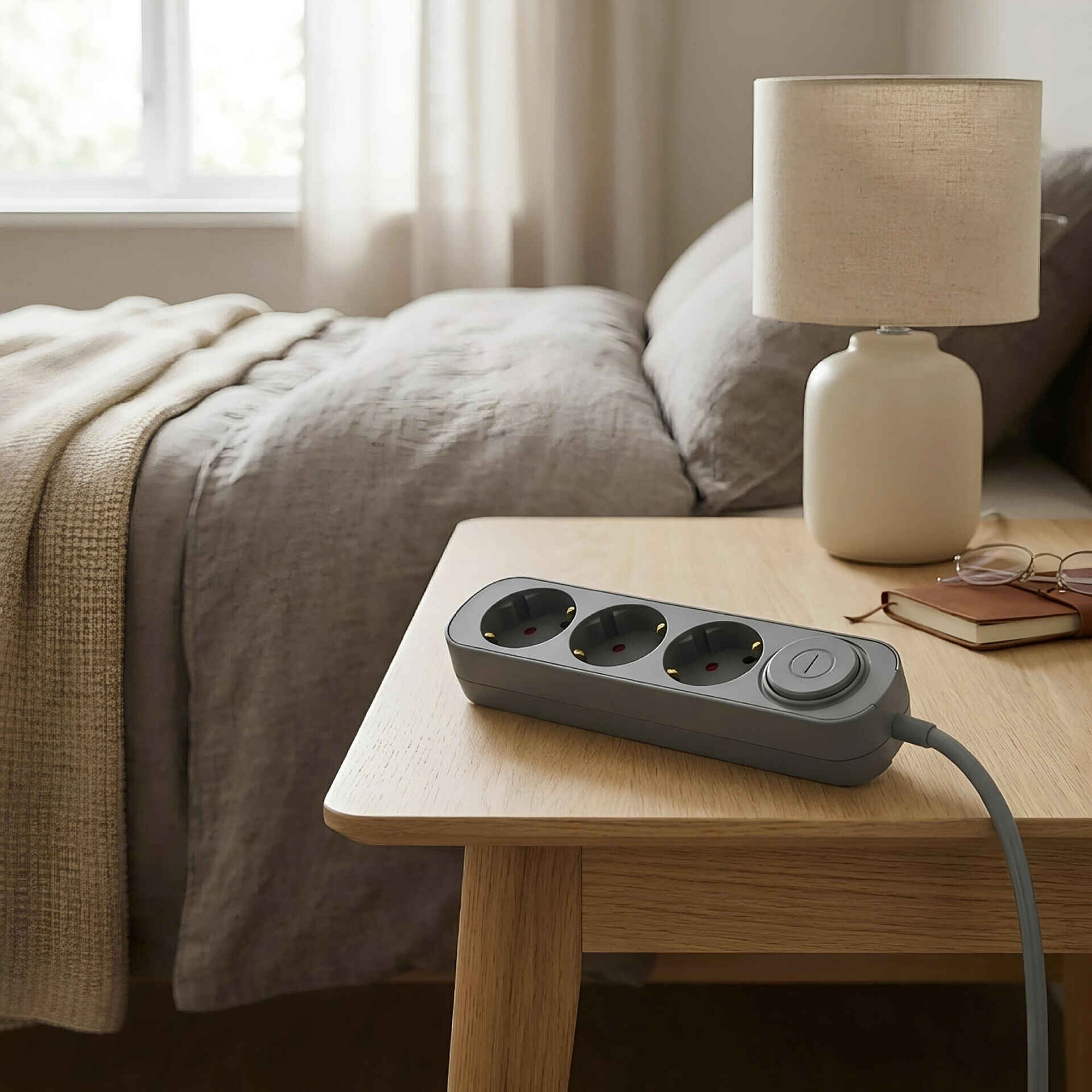 Bloco 3 Tomadas com Interruptor 1,5m Cinza Marshmallow