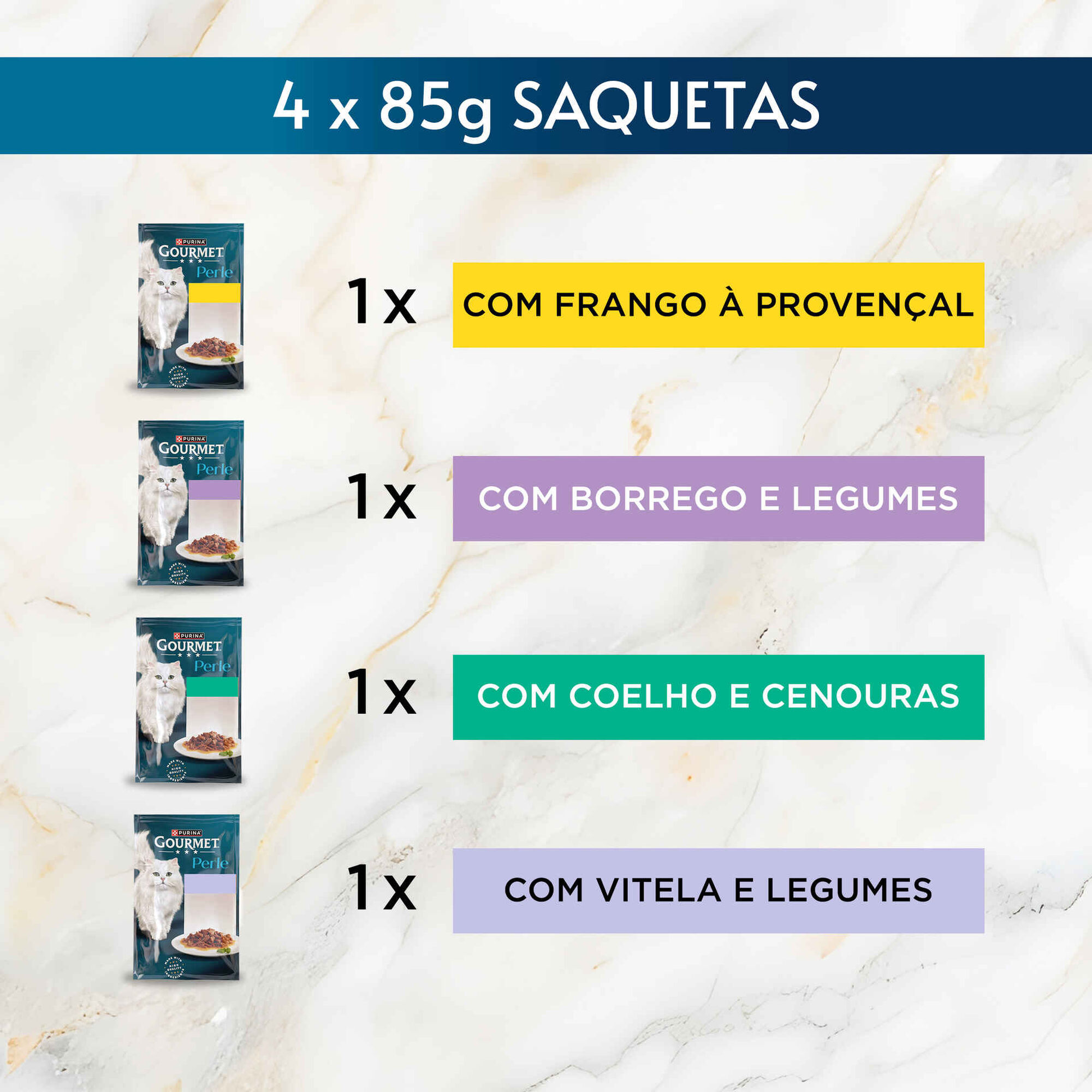 Comida H&uacute;mida para Gato Adulto Finos Peda&ccedil;os em Molho Saquetas Purina Gourmet Perle