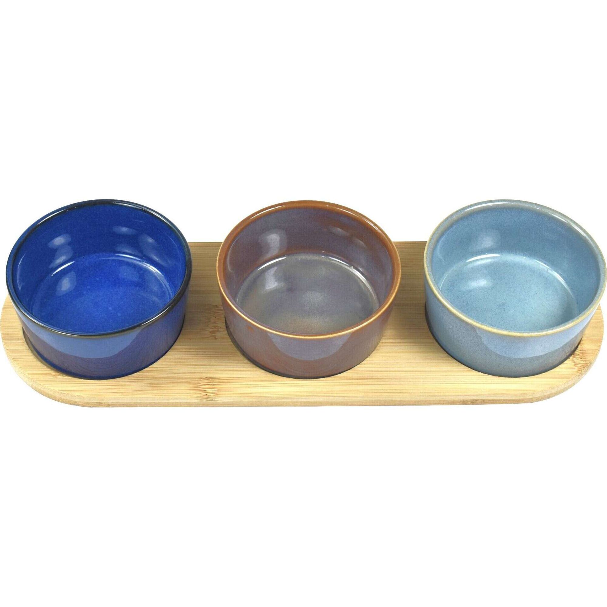 Conjunto 3 Taças 30x10x5cm Base de Madeira 3 Cores