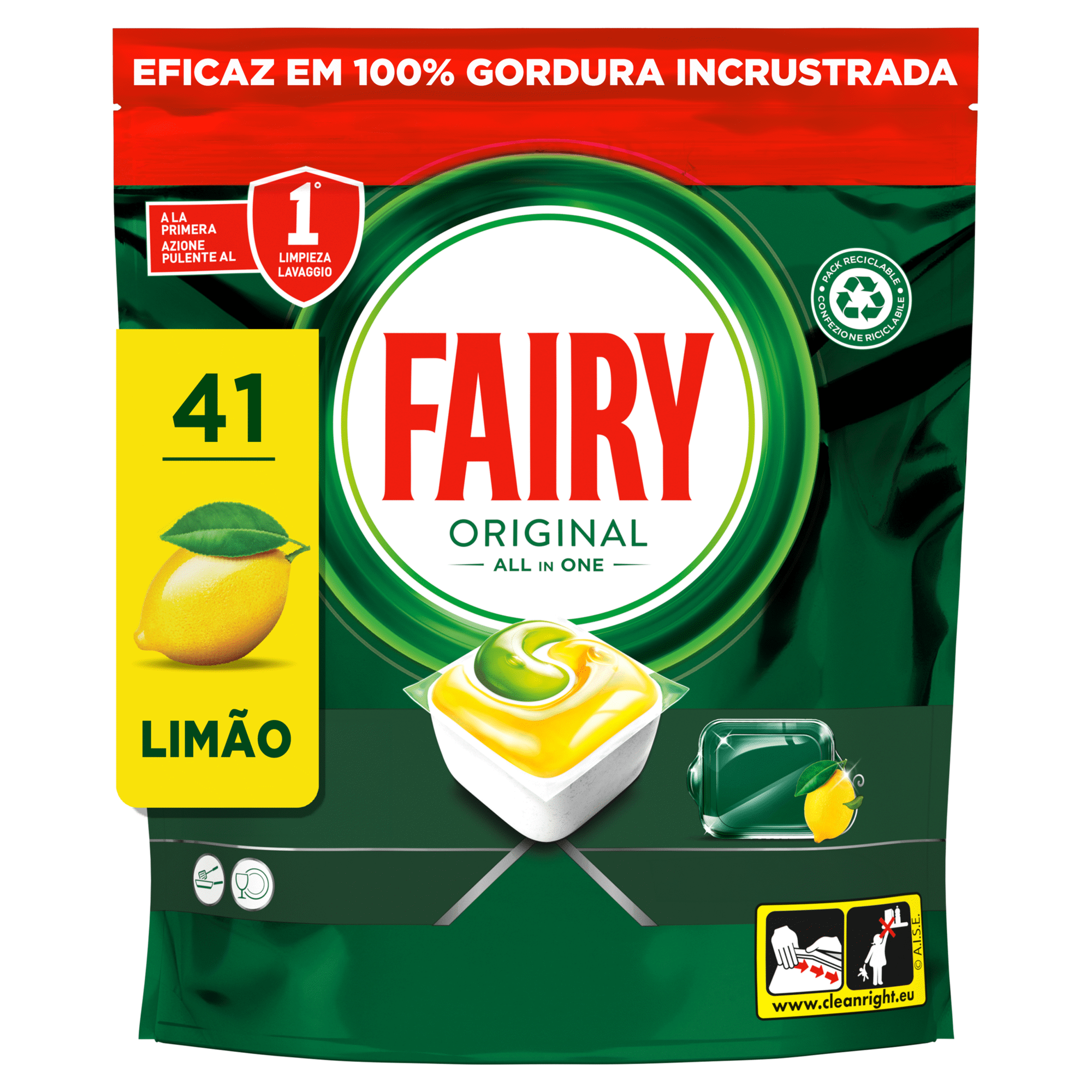 Detergente M&aacute;quina Loi&ccedil;a Pastilhas Original Tudo em 1 Lim&atilde;o Fairy