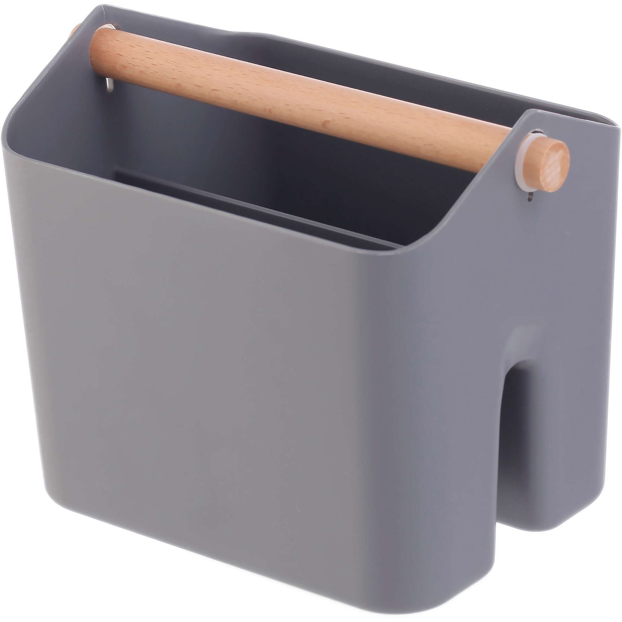 Caixa Arruma&ccedil;&atilde;o Pl&aacute;stico com Pega Madeira Cinza