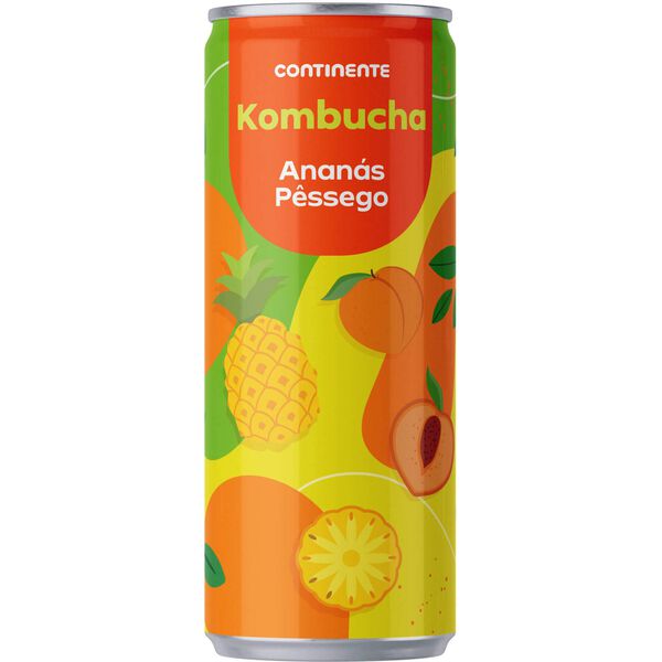 Bebida Kombucha em Lata Ananás e Pêssego Continente