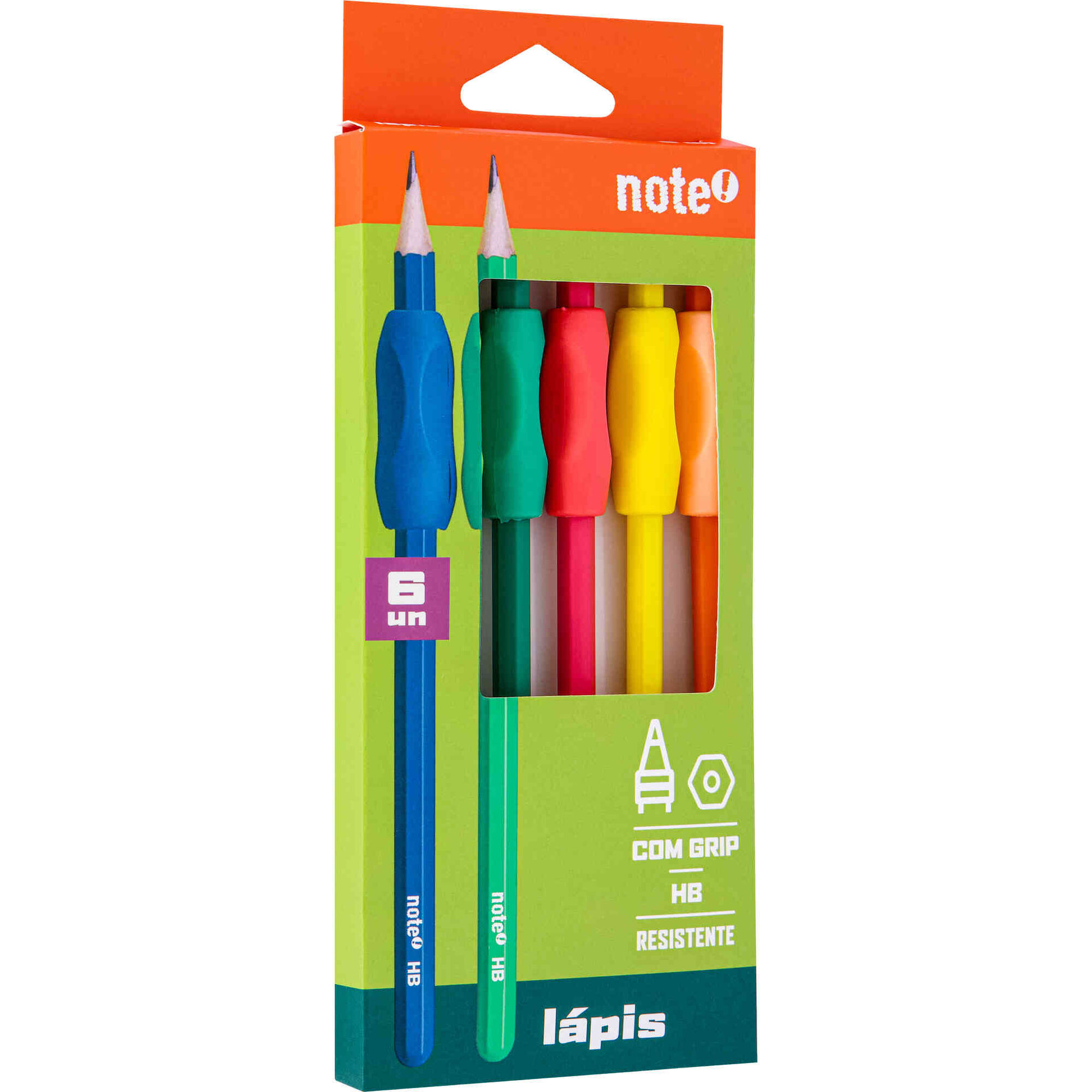 Conjunto 6 L&aacute;pis HB Resina com Grip Note!