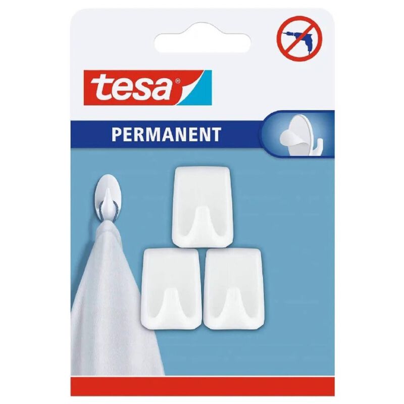 Gancho Adesivo Permanente Retangular Branco Tesa