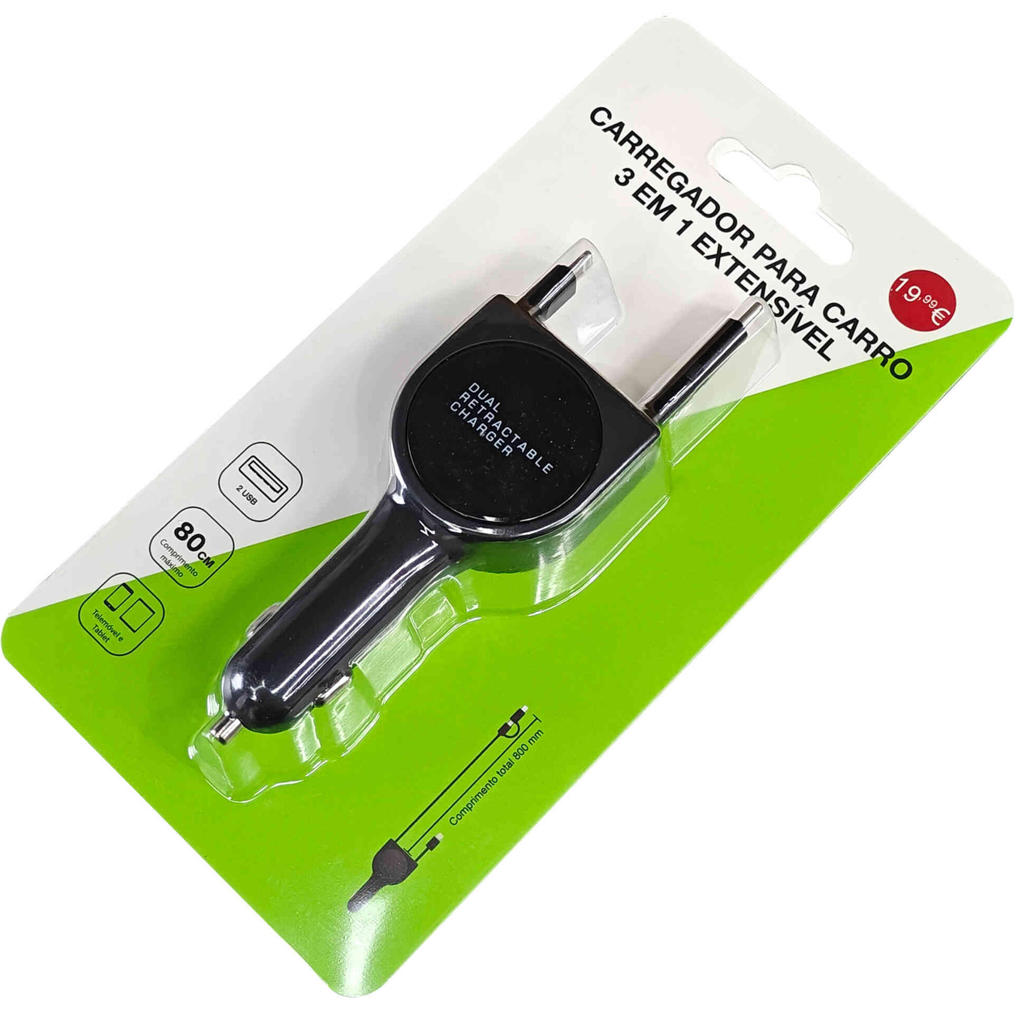 Carregador 3 em 1 Extensível com Ligação
