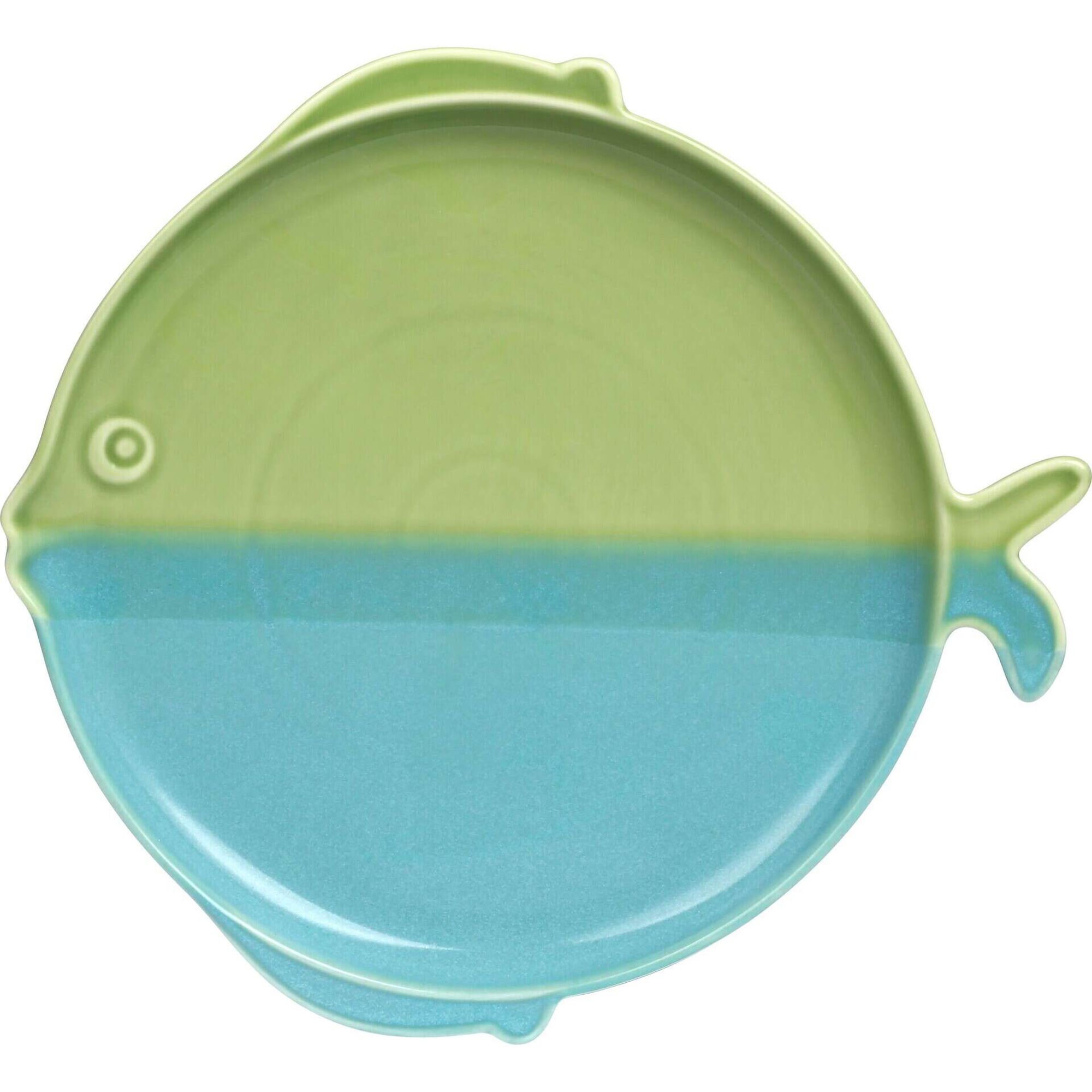 Prato Servir 28,3x26,1x2,5cm Peixe Verde e Azul