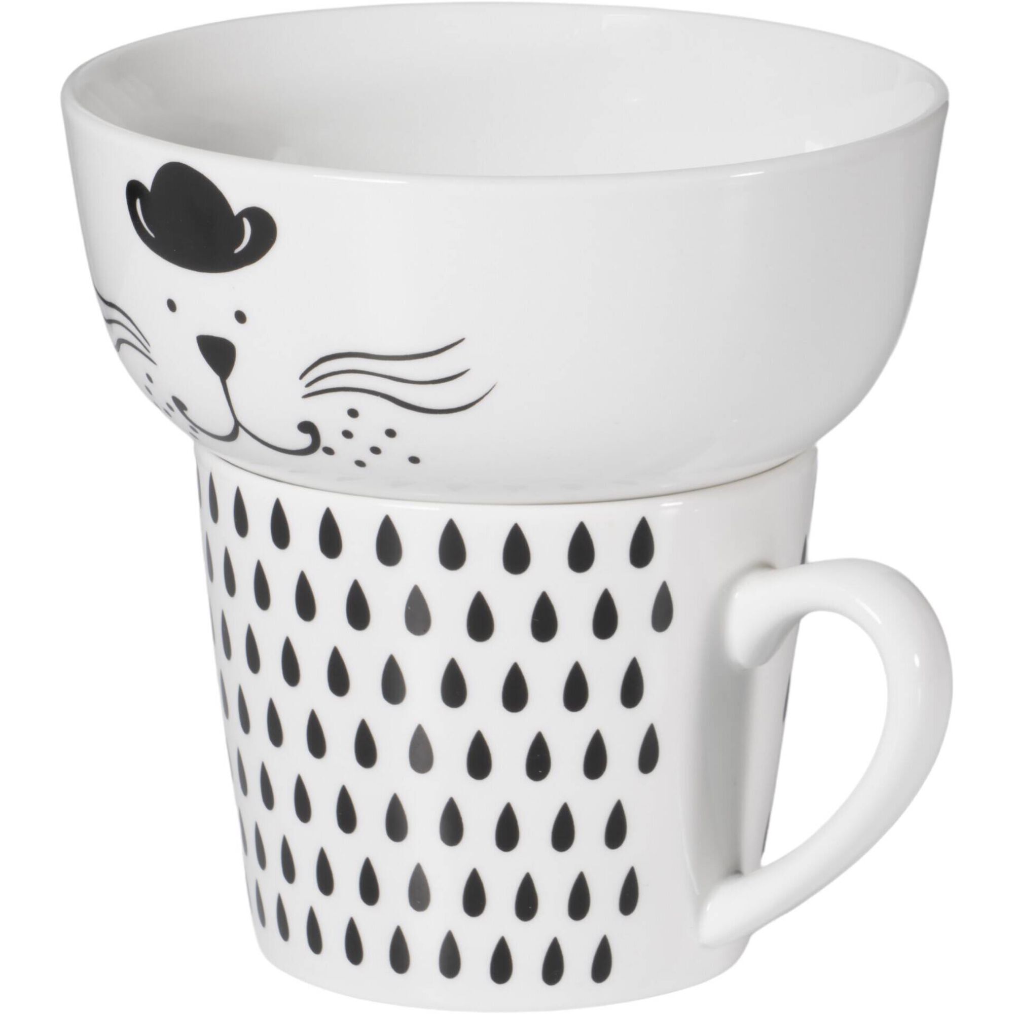 Conjunto Caneca 370ml e Taça 600ml Gato Chapéu