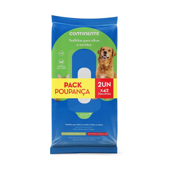 Toalhitas para Cão Olhos/Ouvidos Chá Verde Pack Poupança Continente